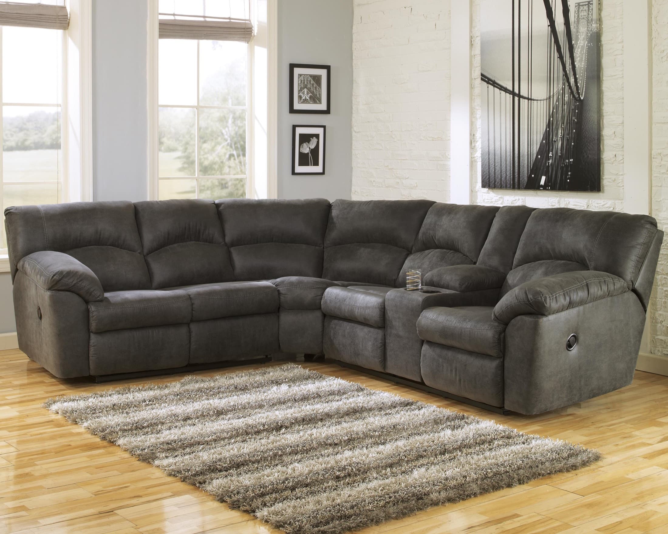 Brown leather recliner chair in a living room