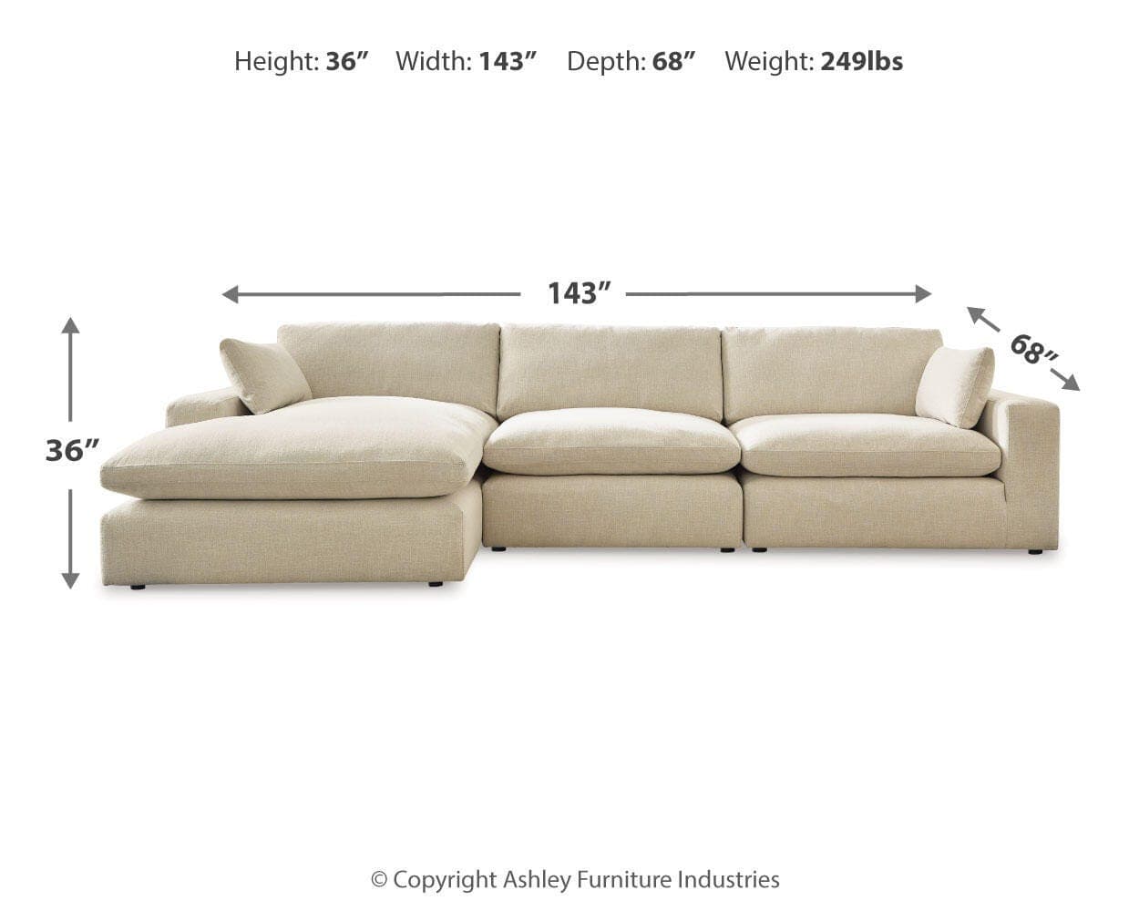 Elyza 3-Piece Sectional with Chaise — White — view 3