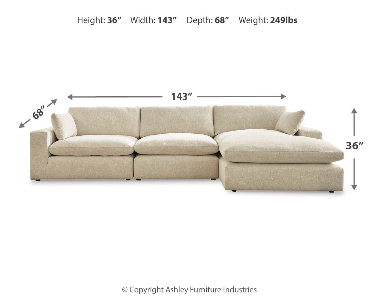 Elyza 3-Piece Sectional with Chaise — White — view 4