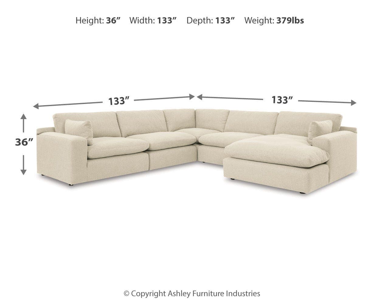 Elyza 5-Piece Sectional with Chaise — Linen — view 4