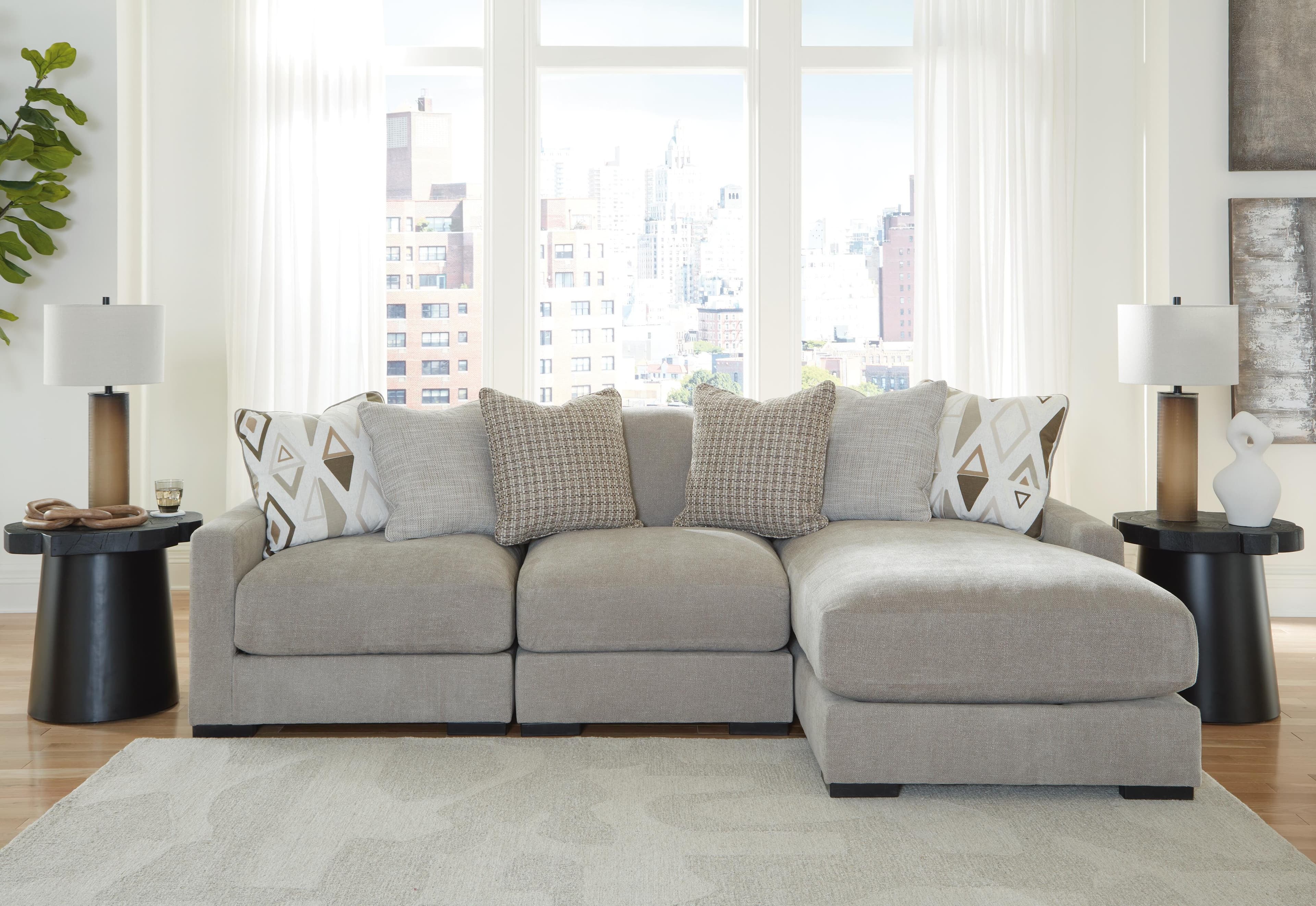 Aslan Court 3-Piece Sofa Sectional with Chaise — Black/Gray — view 2