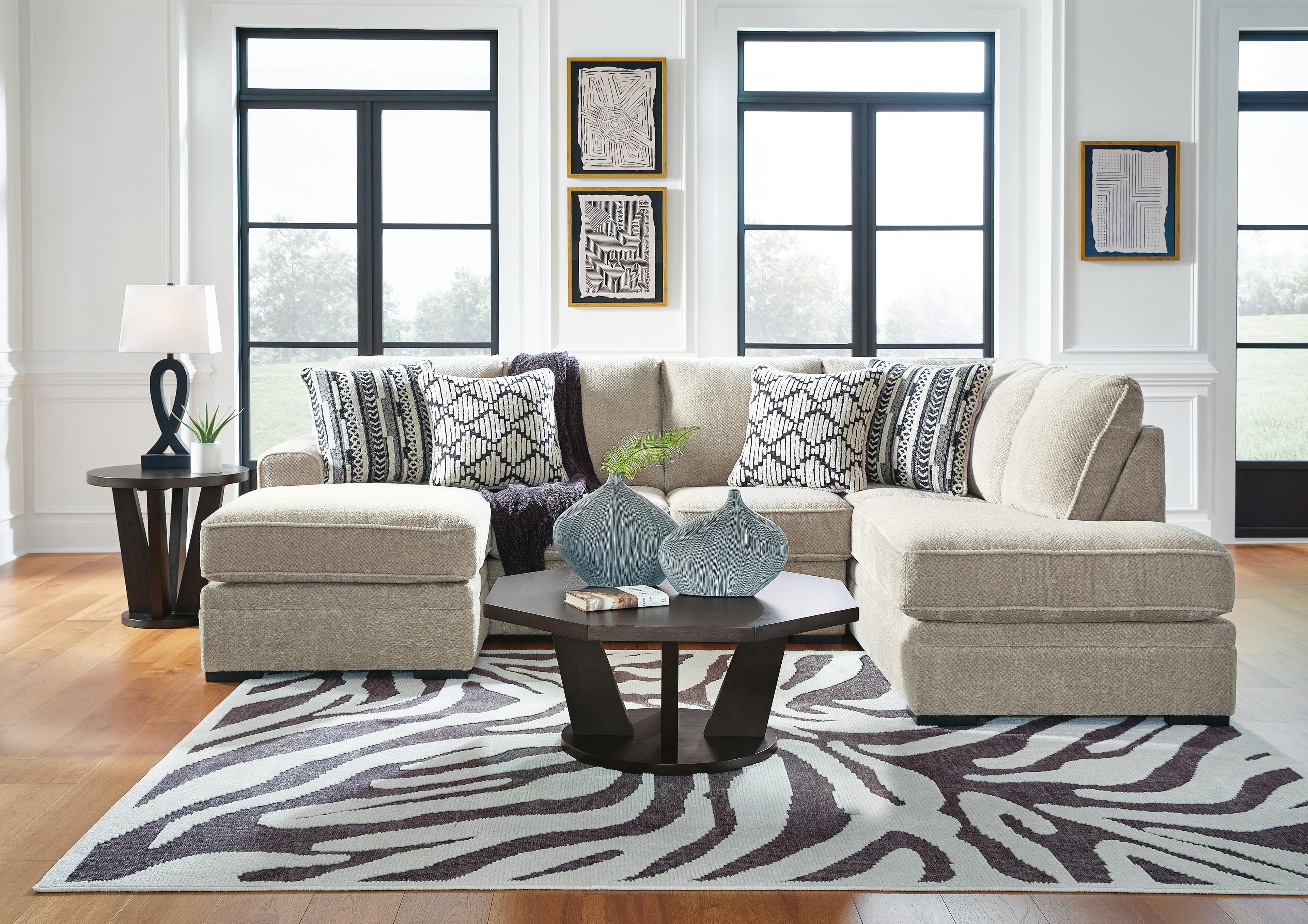 Calnita 2-Piece Sectional with Chaise — Brown/Beige — view 4