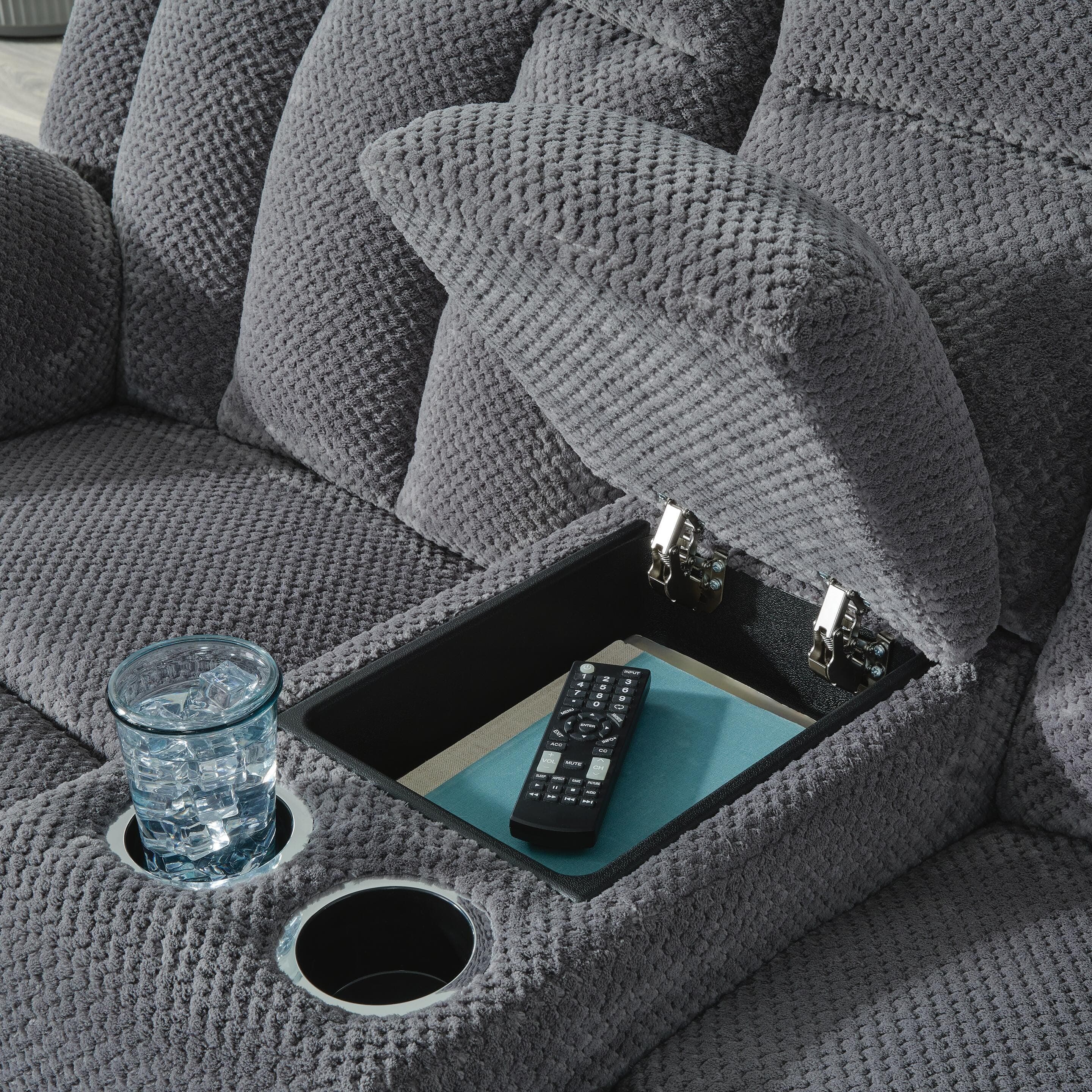 Greely Bend Power Reclining Loveseat with Console — Black/Gray — view 6