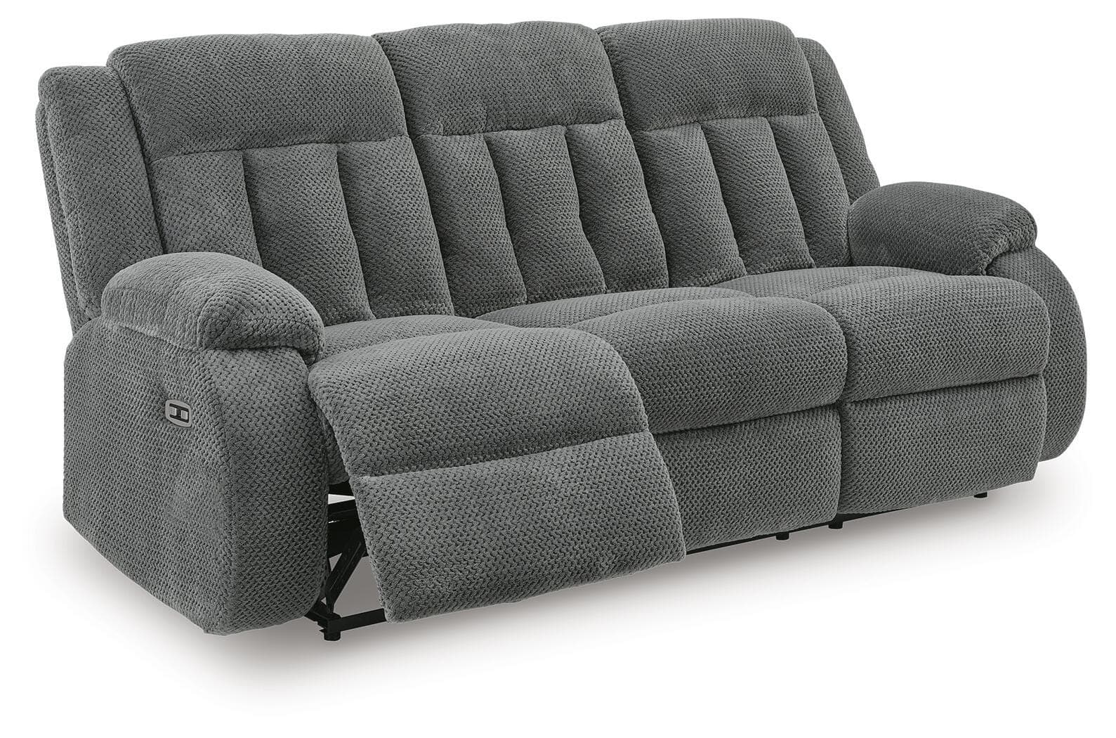 Greely Bend Power Reclining Sofa with Drop Down Table — Black/Gray — view 3