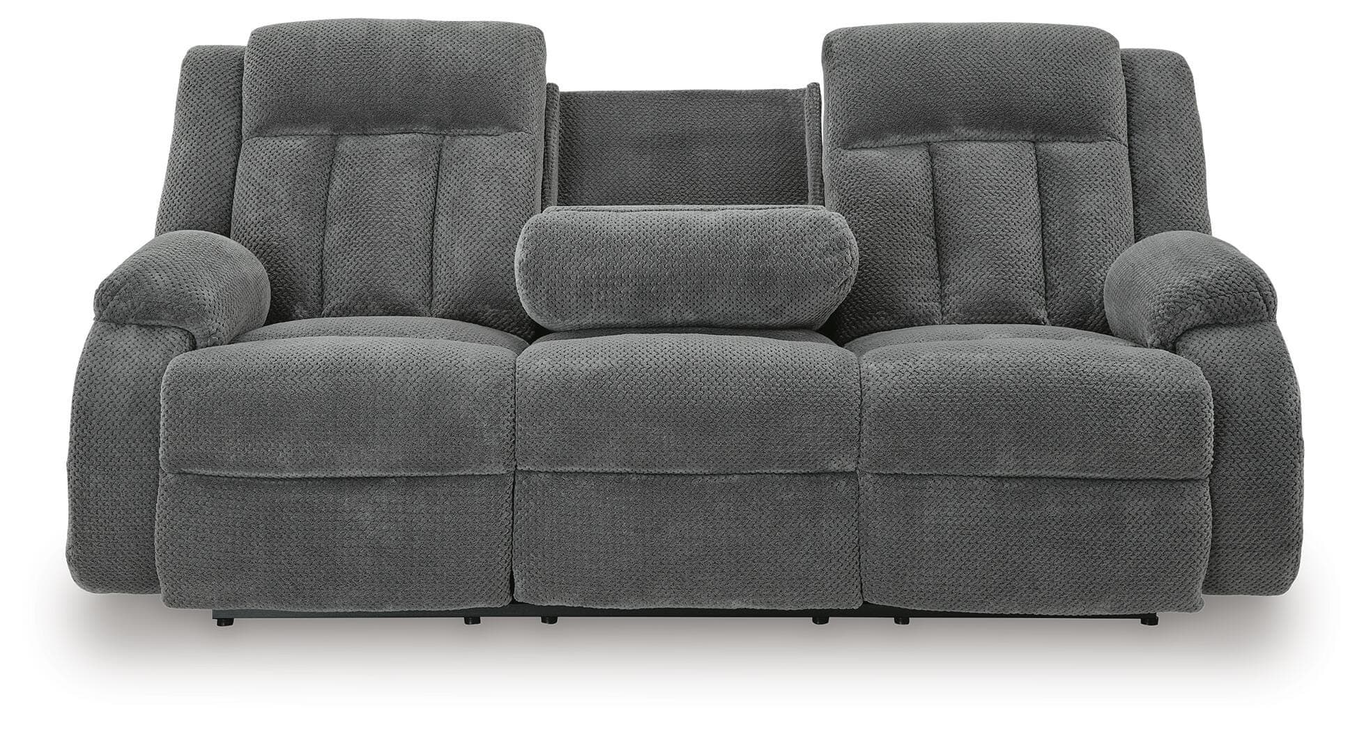 Greely Bend Power Reclining Sofa with Drop Down Table — Black/Gray — view 5