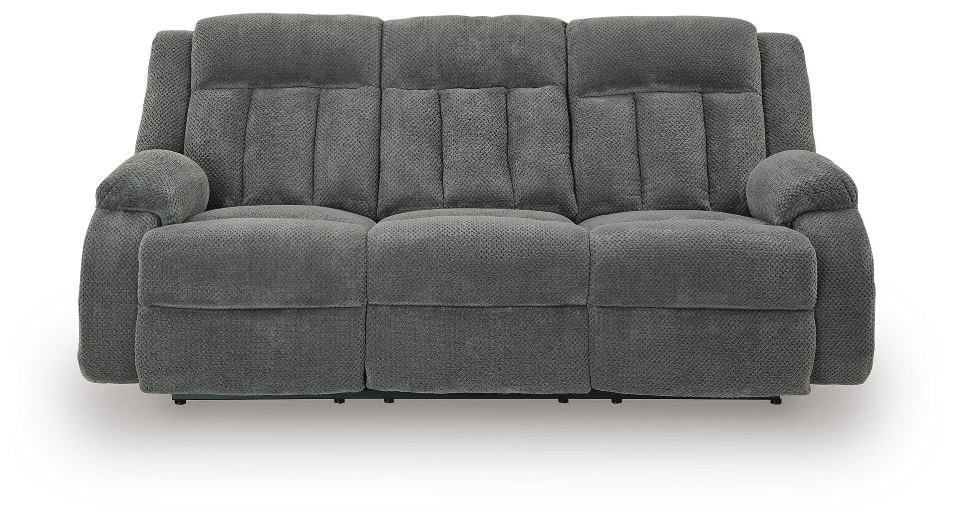 Greely Bend Power Reclining Sofa with Drop Down Table — Black/Gray — view 4