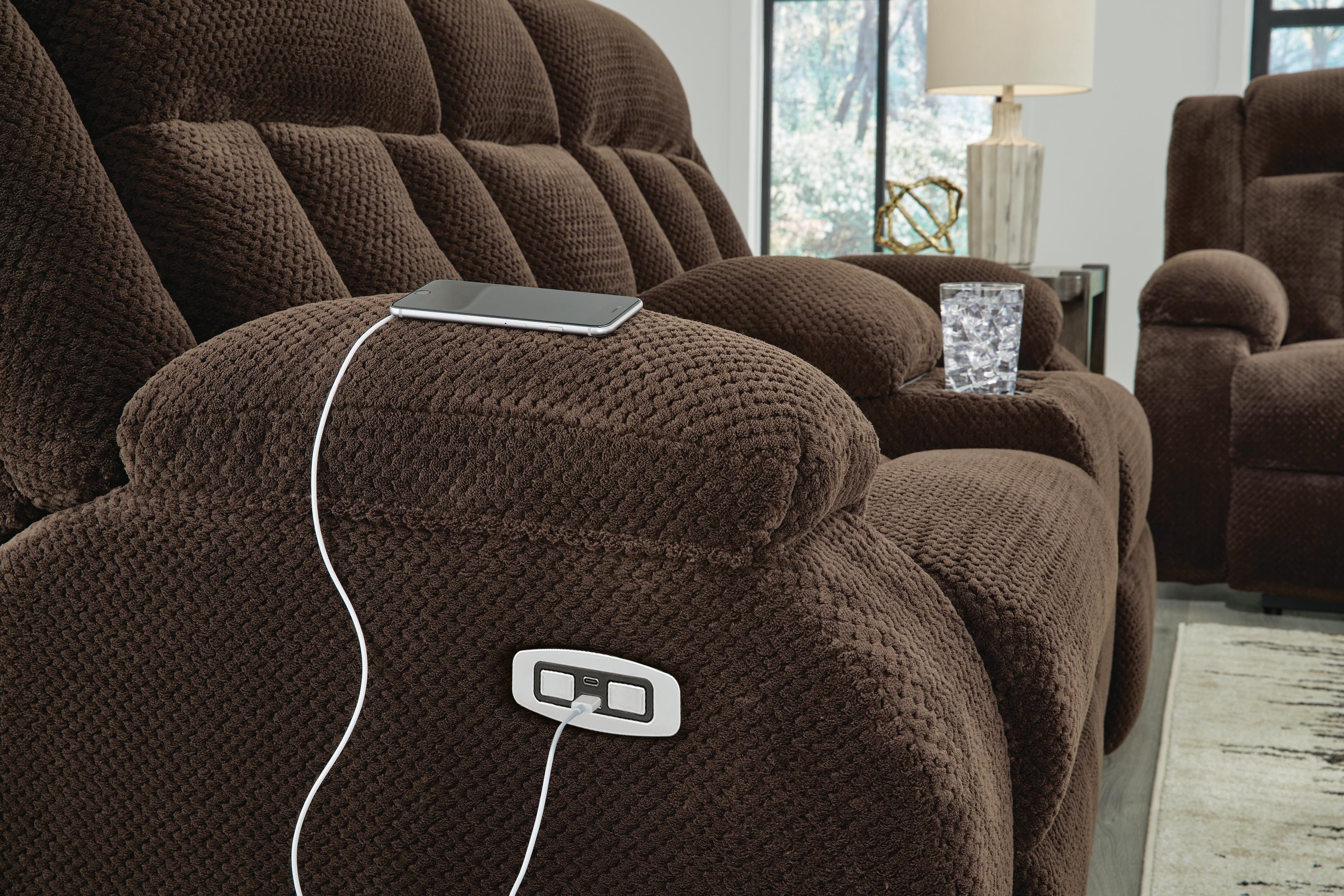 Greely Bend Power Reclining Loveseat with Console — Brown/Beige — view 6