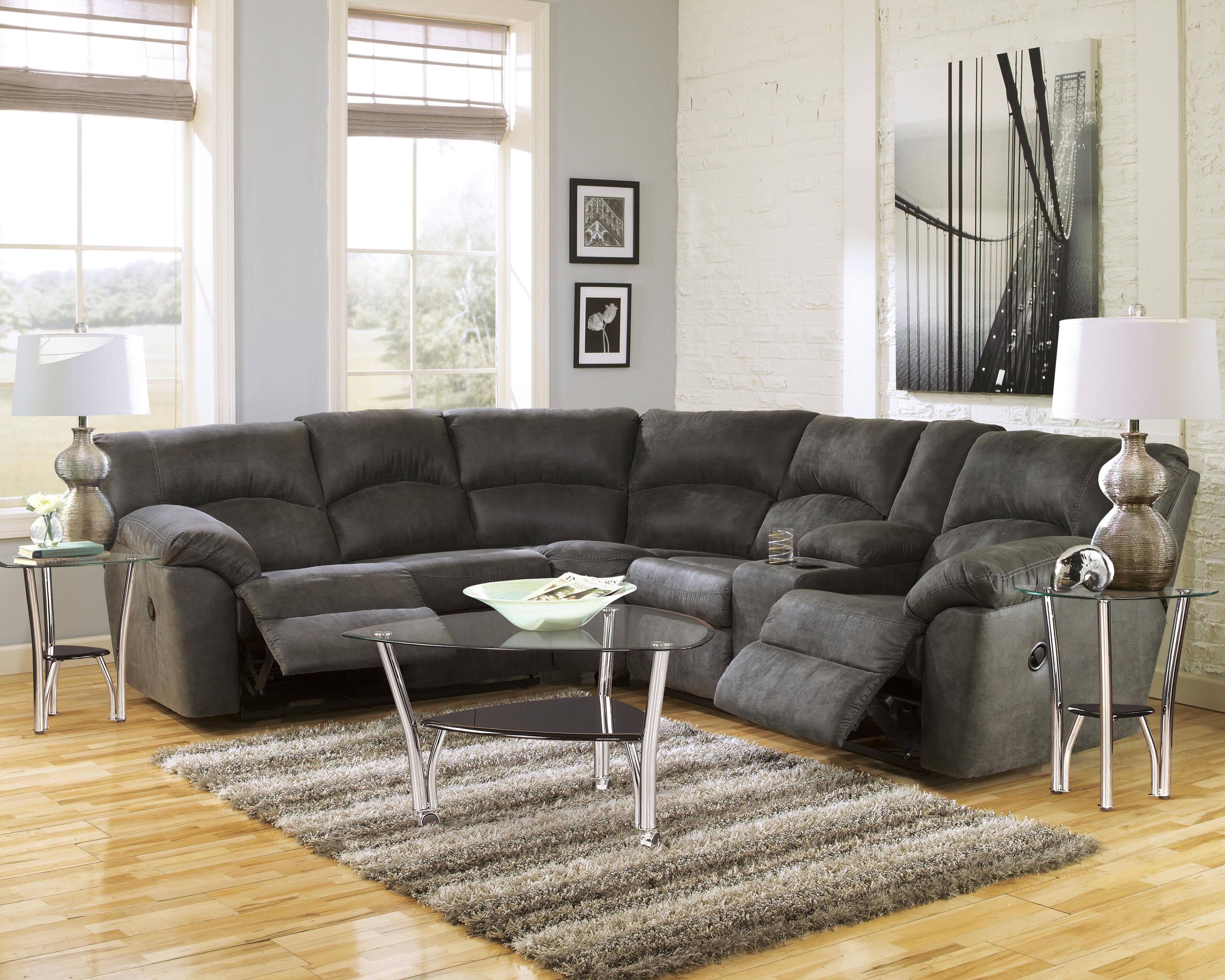 Tambo 2-Piece Reclining Sectional — Black/Gray — view 2
