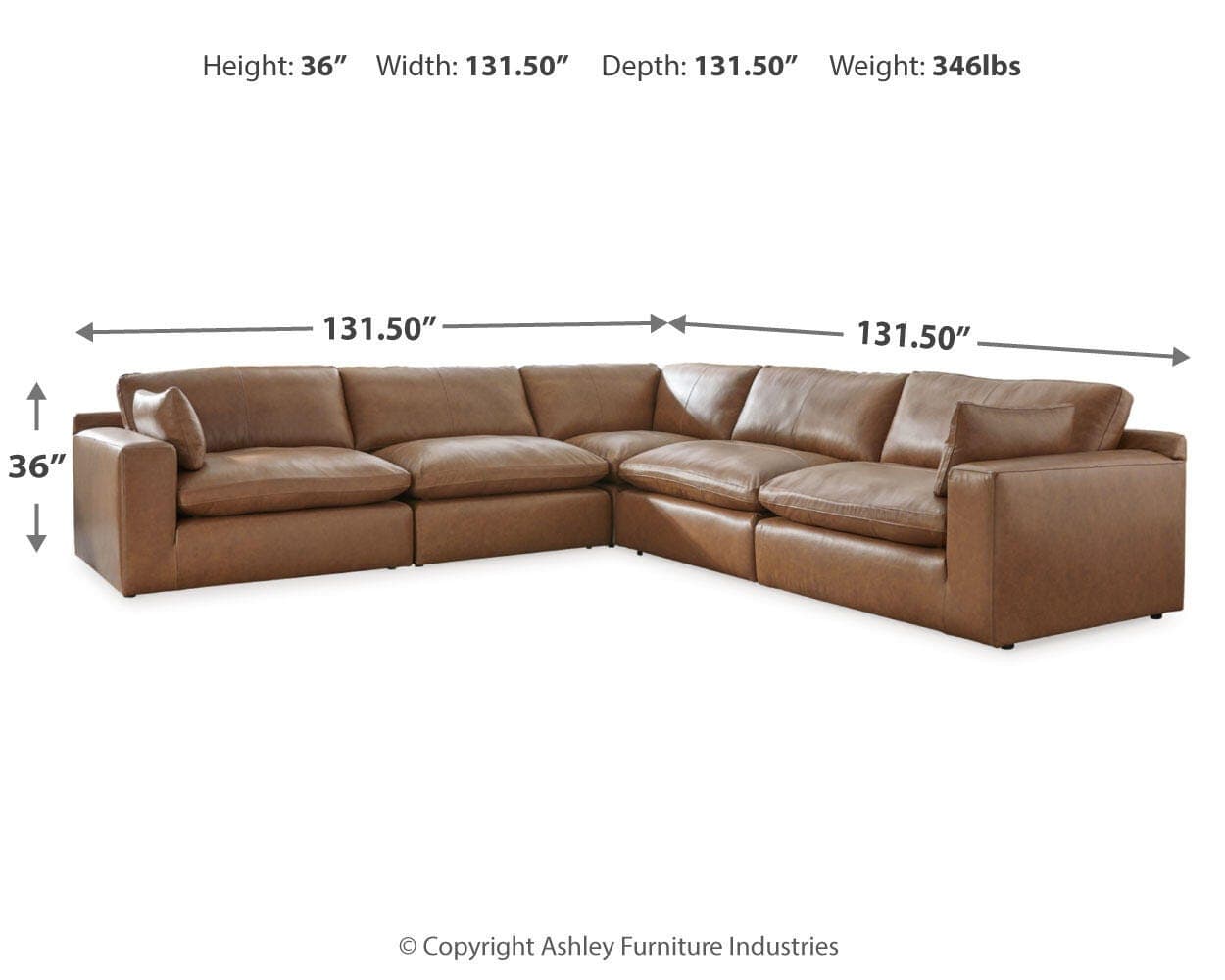 Emilia 5-Piece Sectional — Brown/Beige — view 4