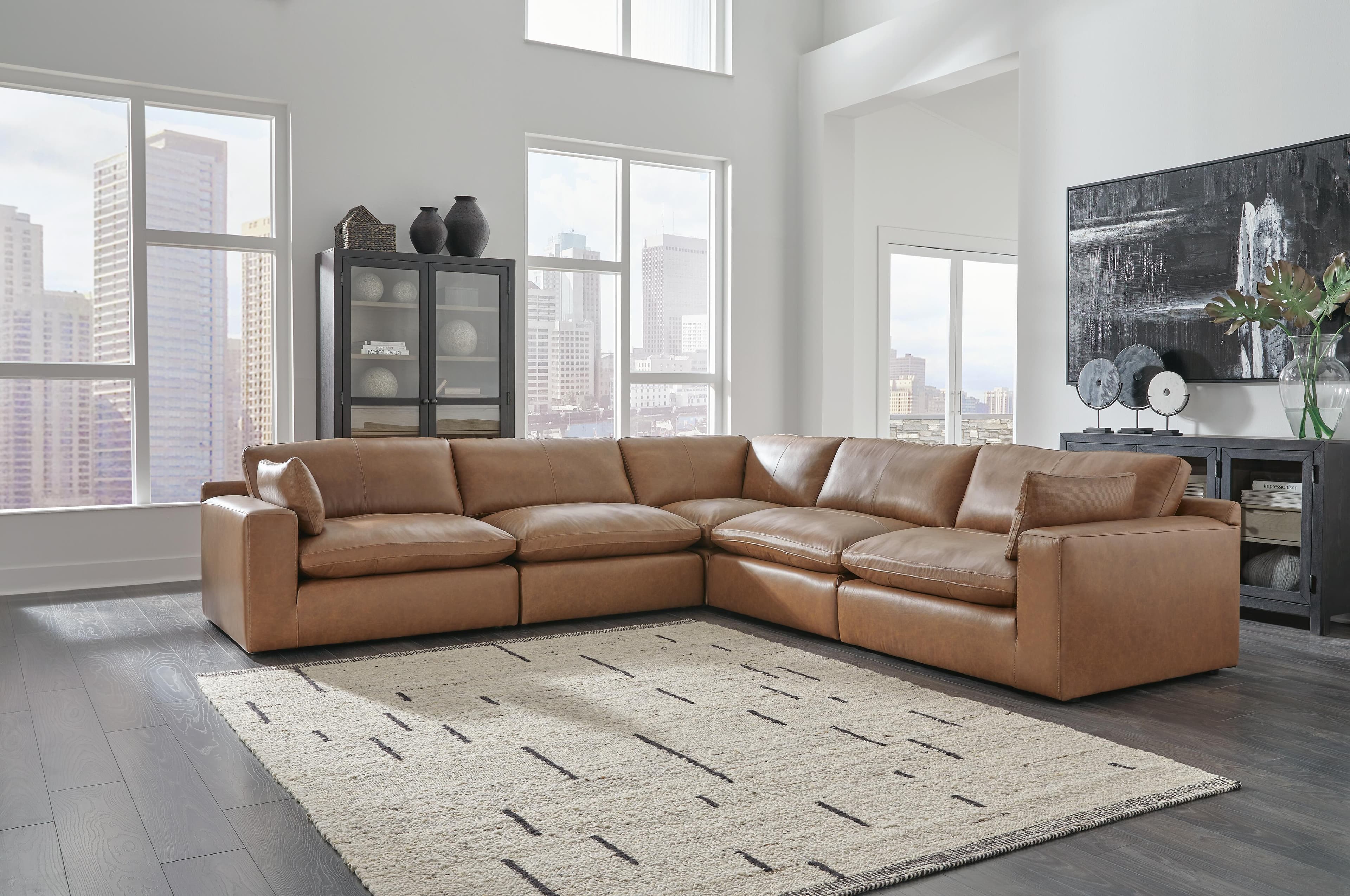 Emilia 5-Piece Sectional — Brown/Beige — view 2