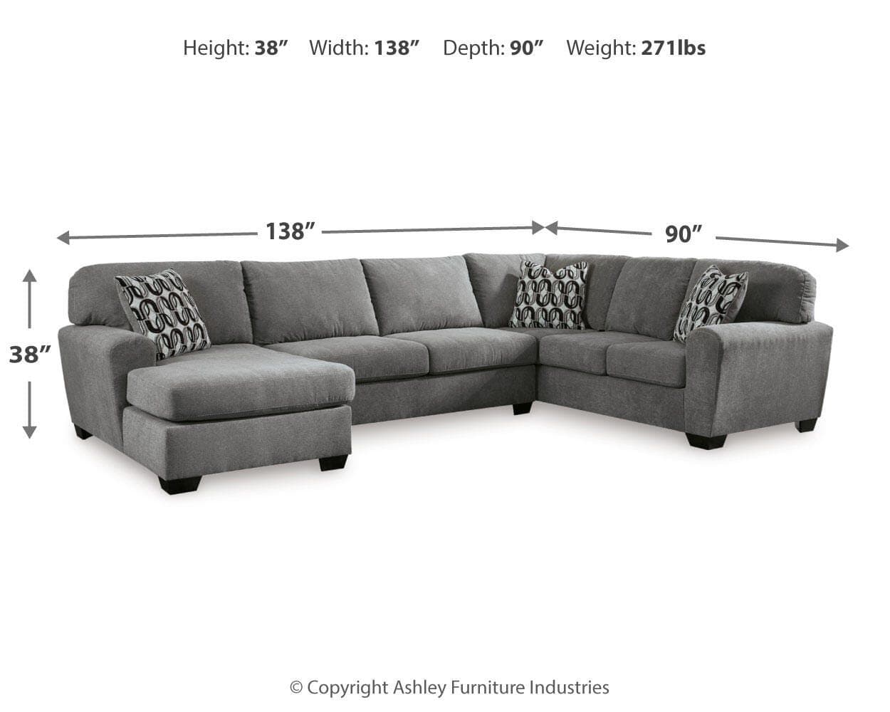 Birkdale Court 3-Piece Sectional with Chaise — Black/Gray — view 5