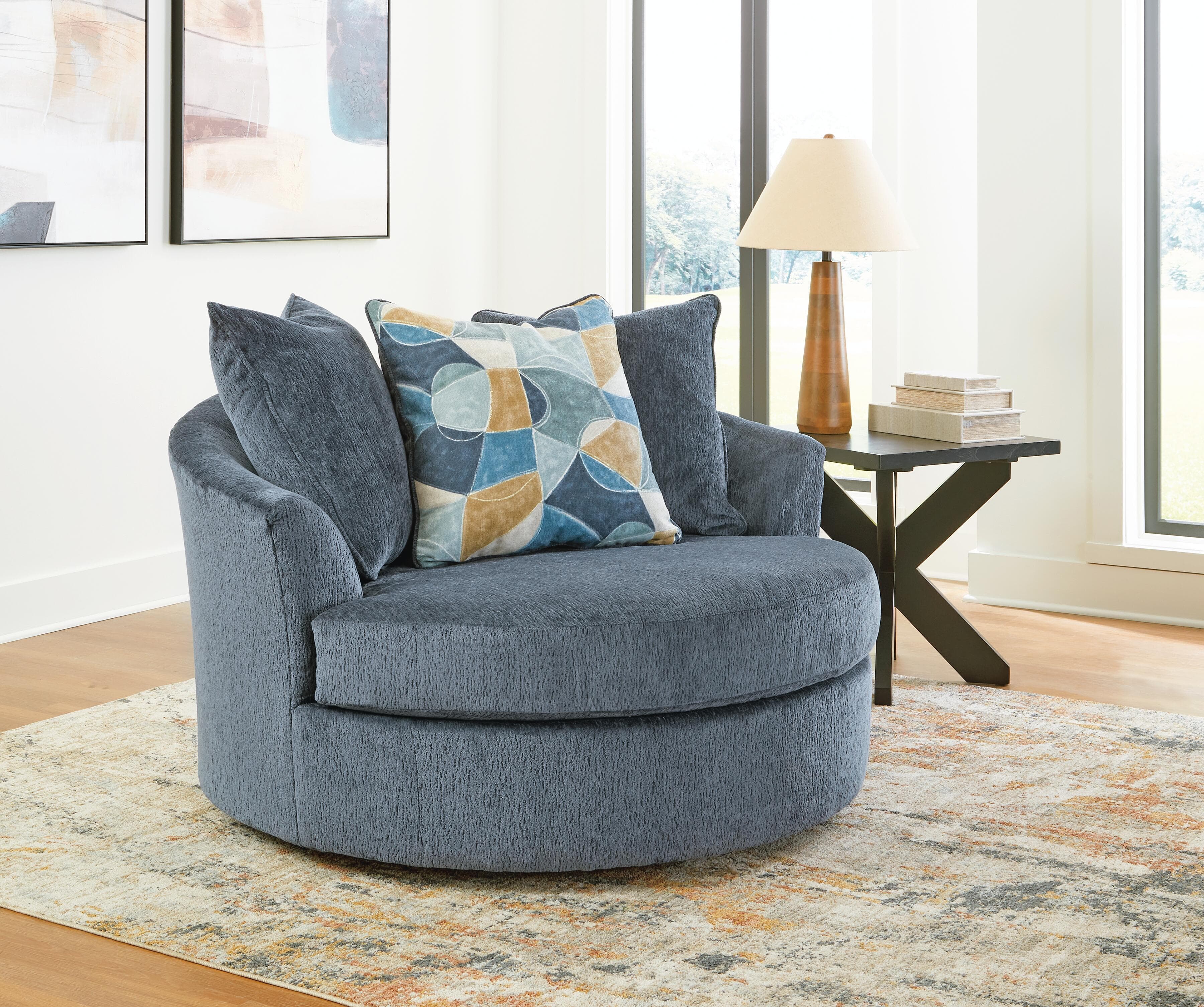 Maxon Place Oversized Swivel Accent Chair — Blue — view 2