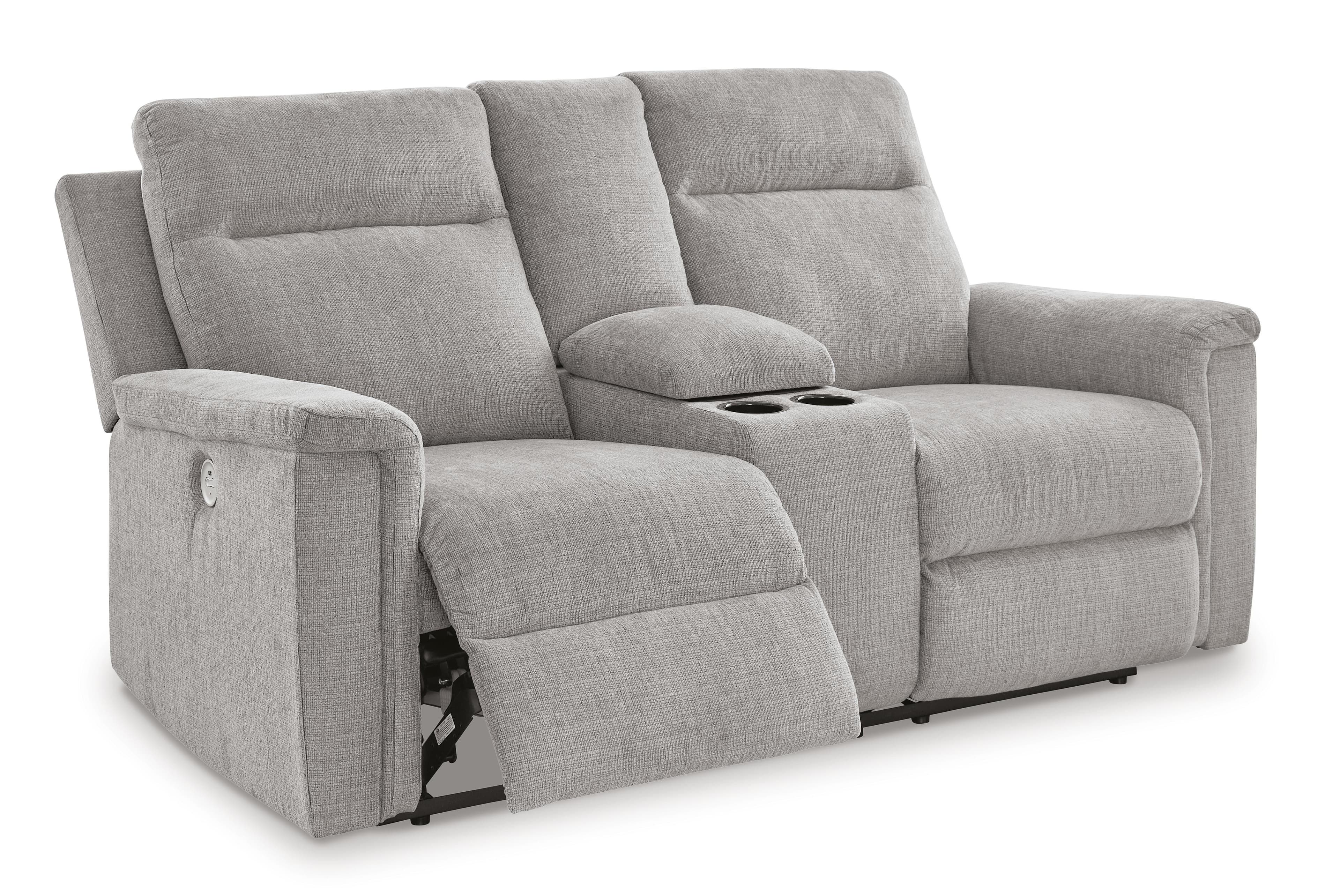 Barnsana Power Reclining Loveseat with Console — Black/Gray — view 3