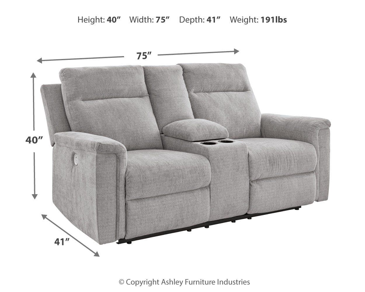 Barnsana Power Reclining Loveseat with Console — Black/Gray — view 4