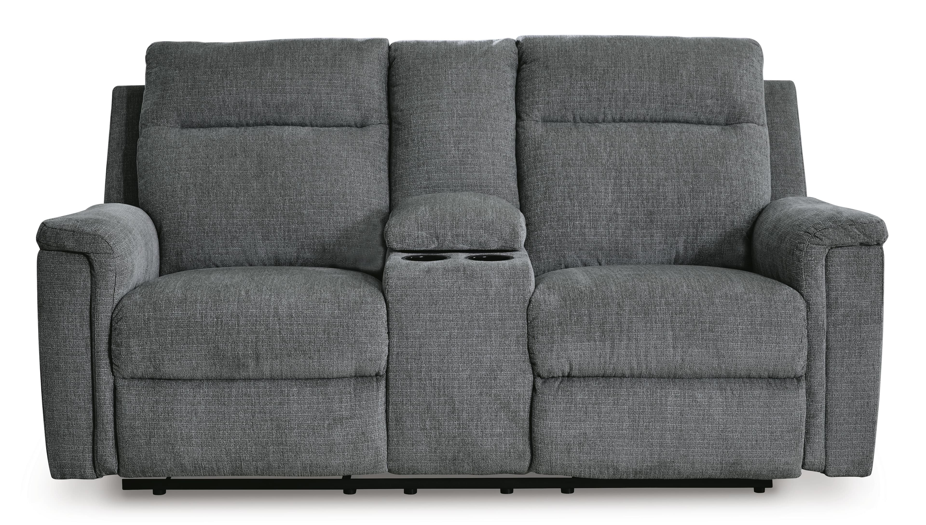 Barnsana Power Reclining Loveseat with Console — Black/Gray — view 5