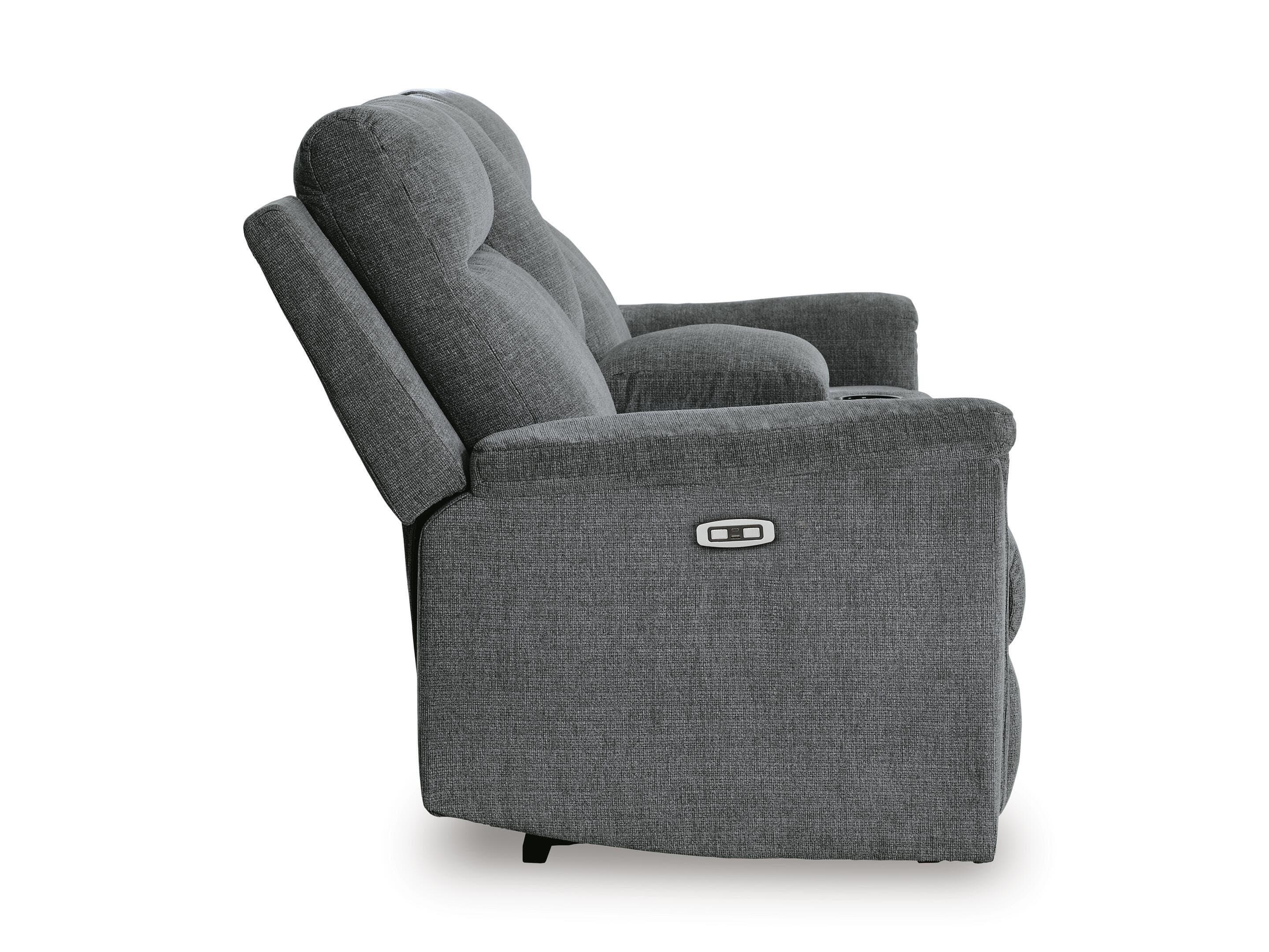 Barnsana Power Reclining Loveseat with Console — Black/Gray — view 6