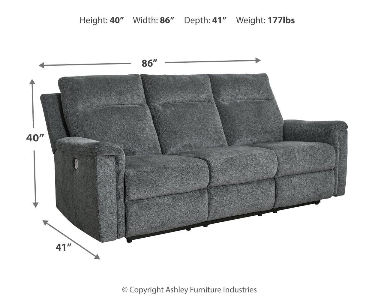 Barnsana Power Reclining Sofa — Black/Gray — view 4