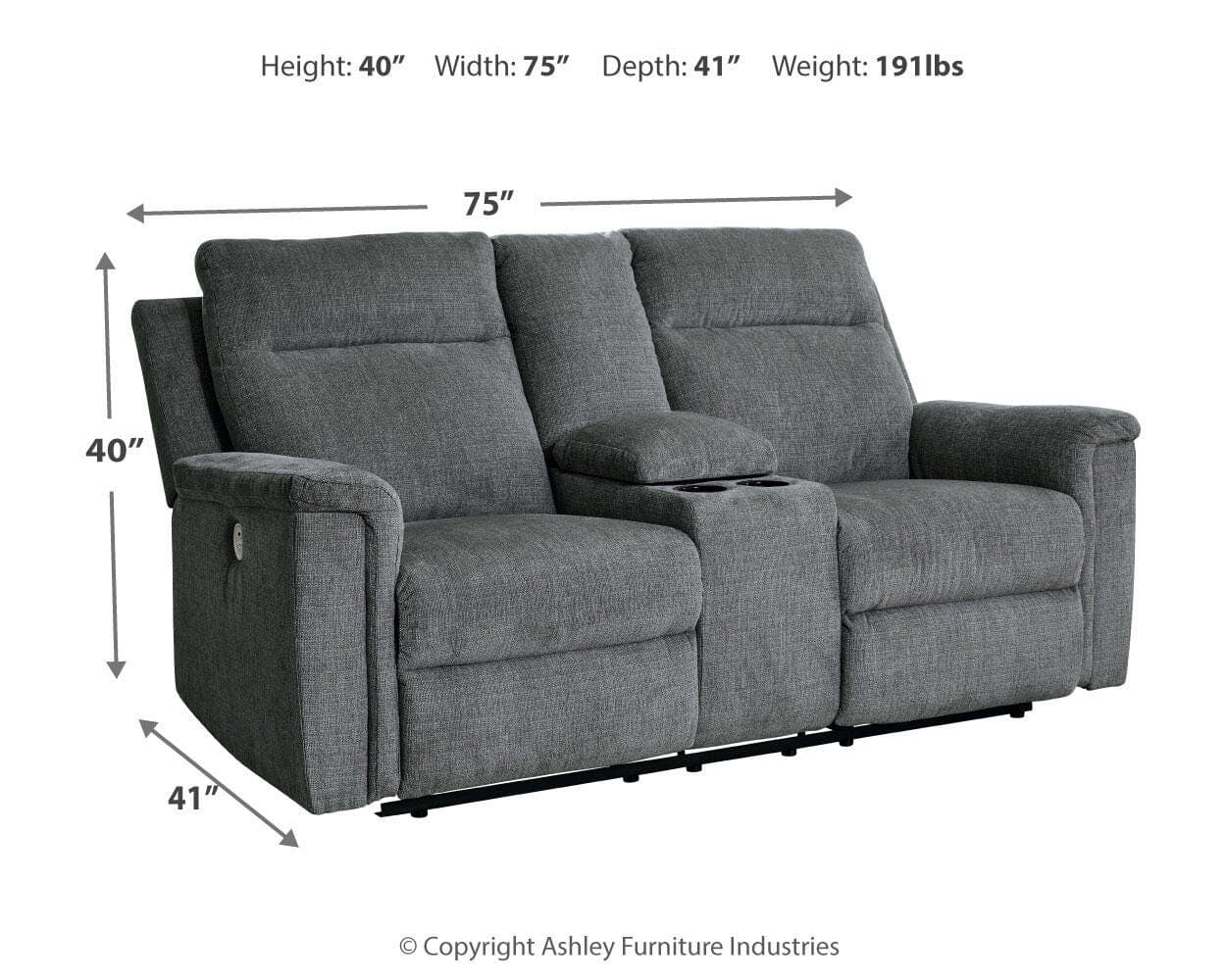 Barnsana Power Reclining Loveseat with Console — Black/Gray — view 4