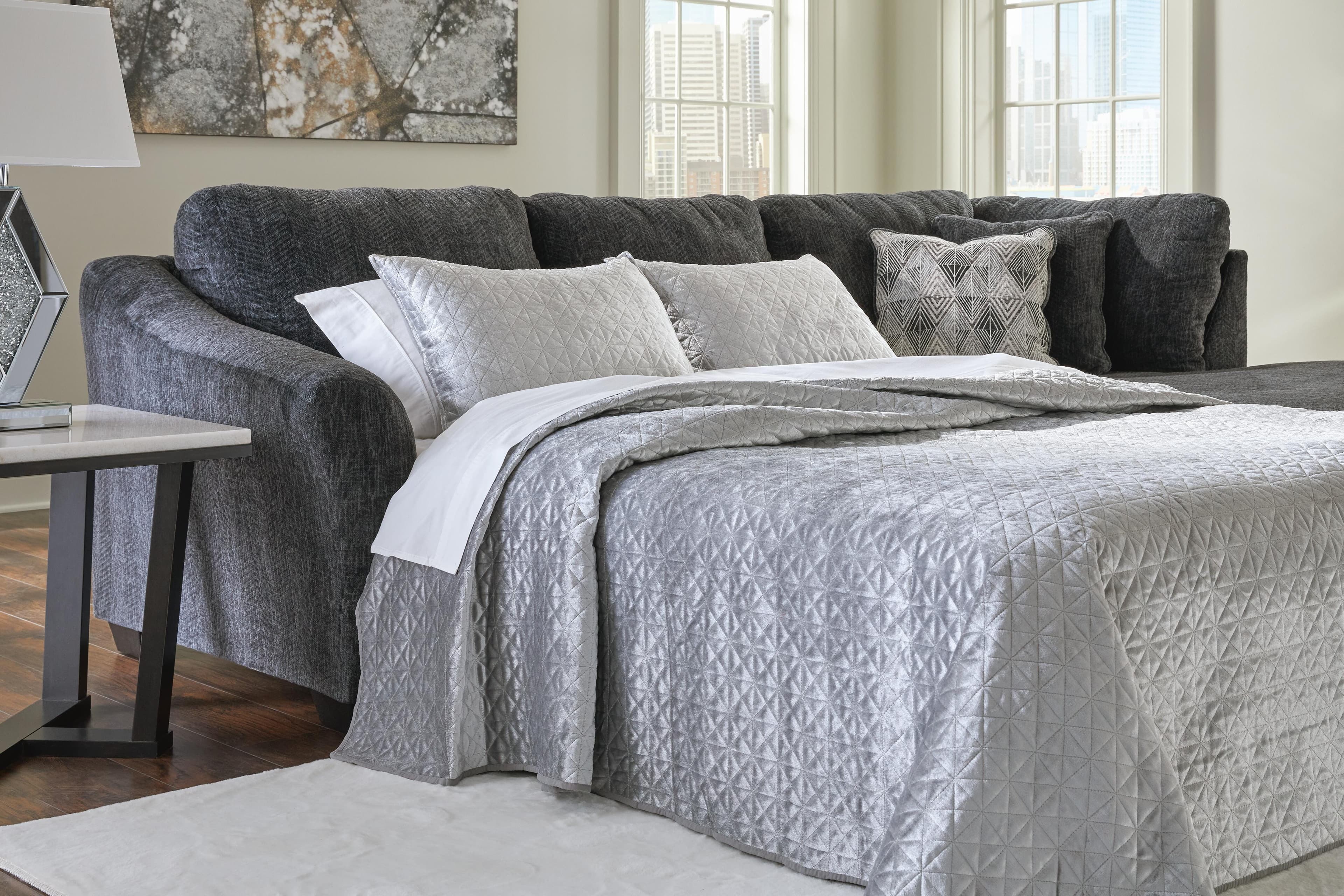 Biddeford 2-Piece Sleeper Sectional with Chaise — Black/Gray — view 2