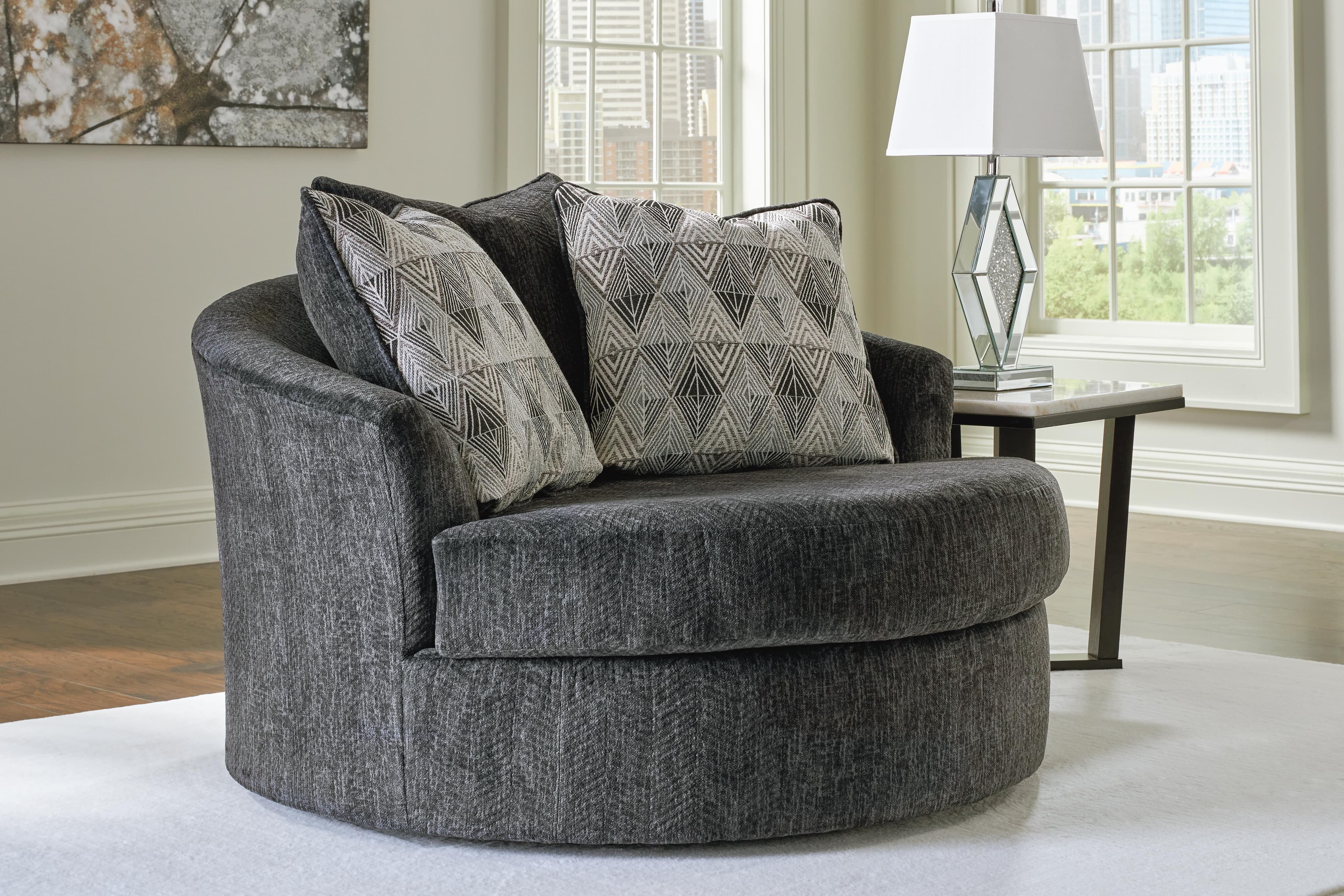 Biddeford Oversized Swivel Accent Chair — Black/Gray — view 2