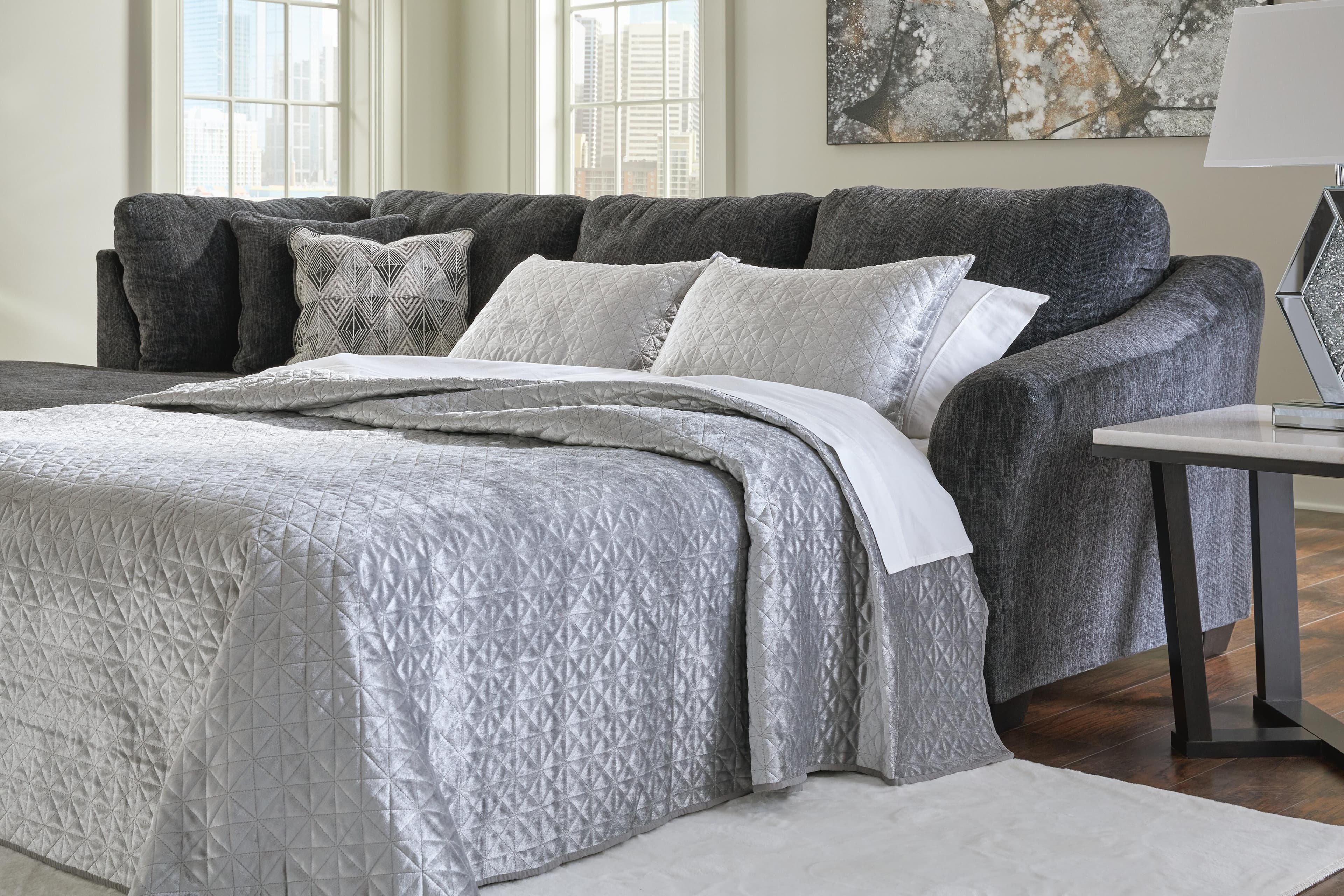 Biddeford 2-Piece Sleeper Sectional with Chaise — Black/Gray — view 2