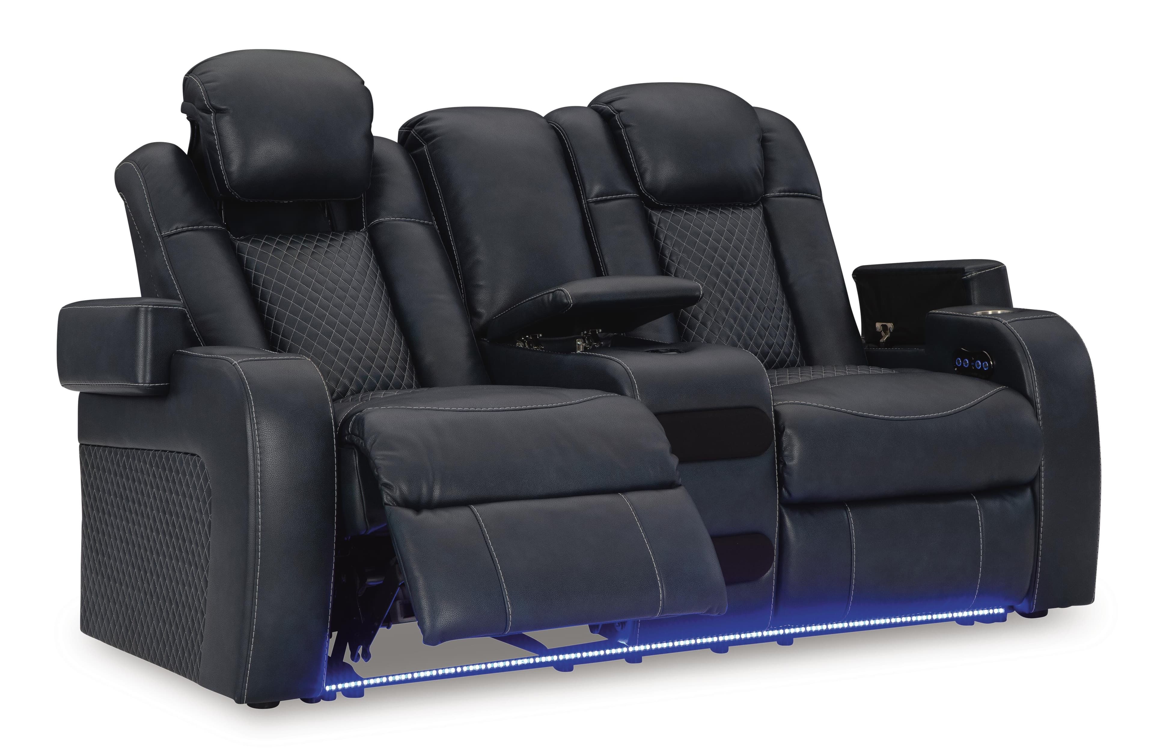 Fyne-Dyme Power Reclining Loveseat with Console — Blue — view 3