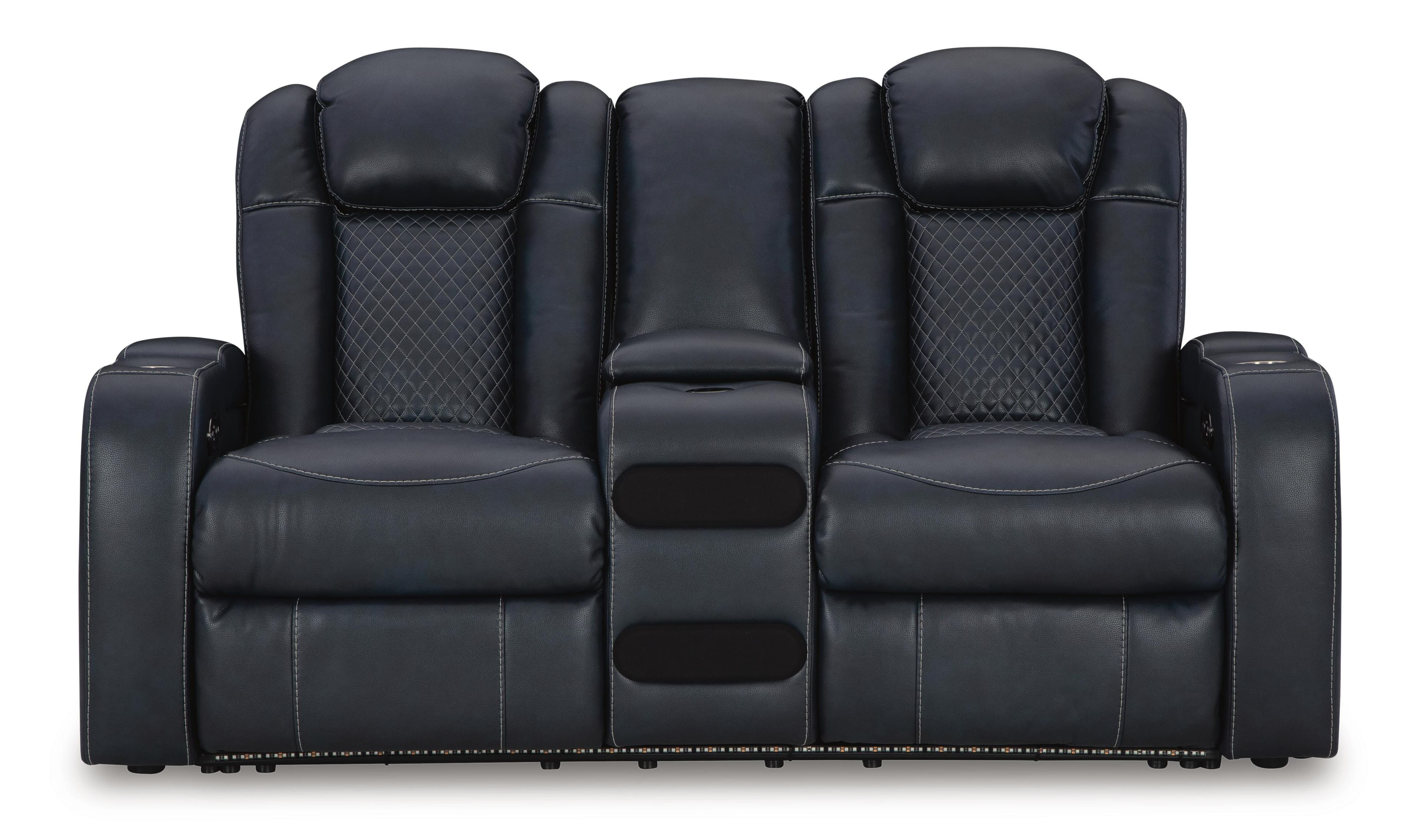 Fyne-Dyme Power Reclining Loveseat with Console — Blue — view 5