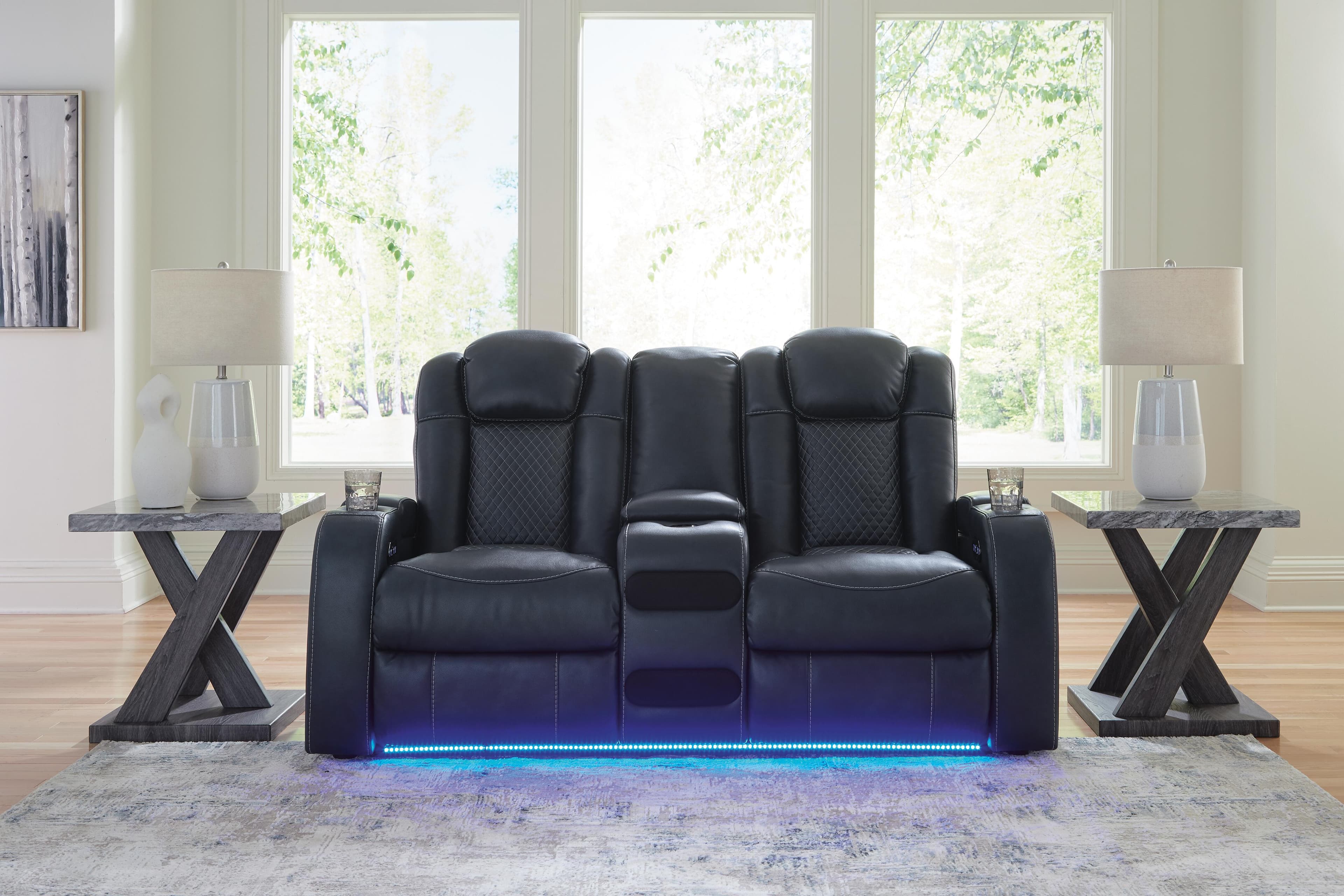 Fyne-Dyme Power Reclining Loveseat with Console — Blue — view 2