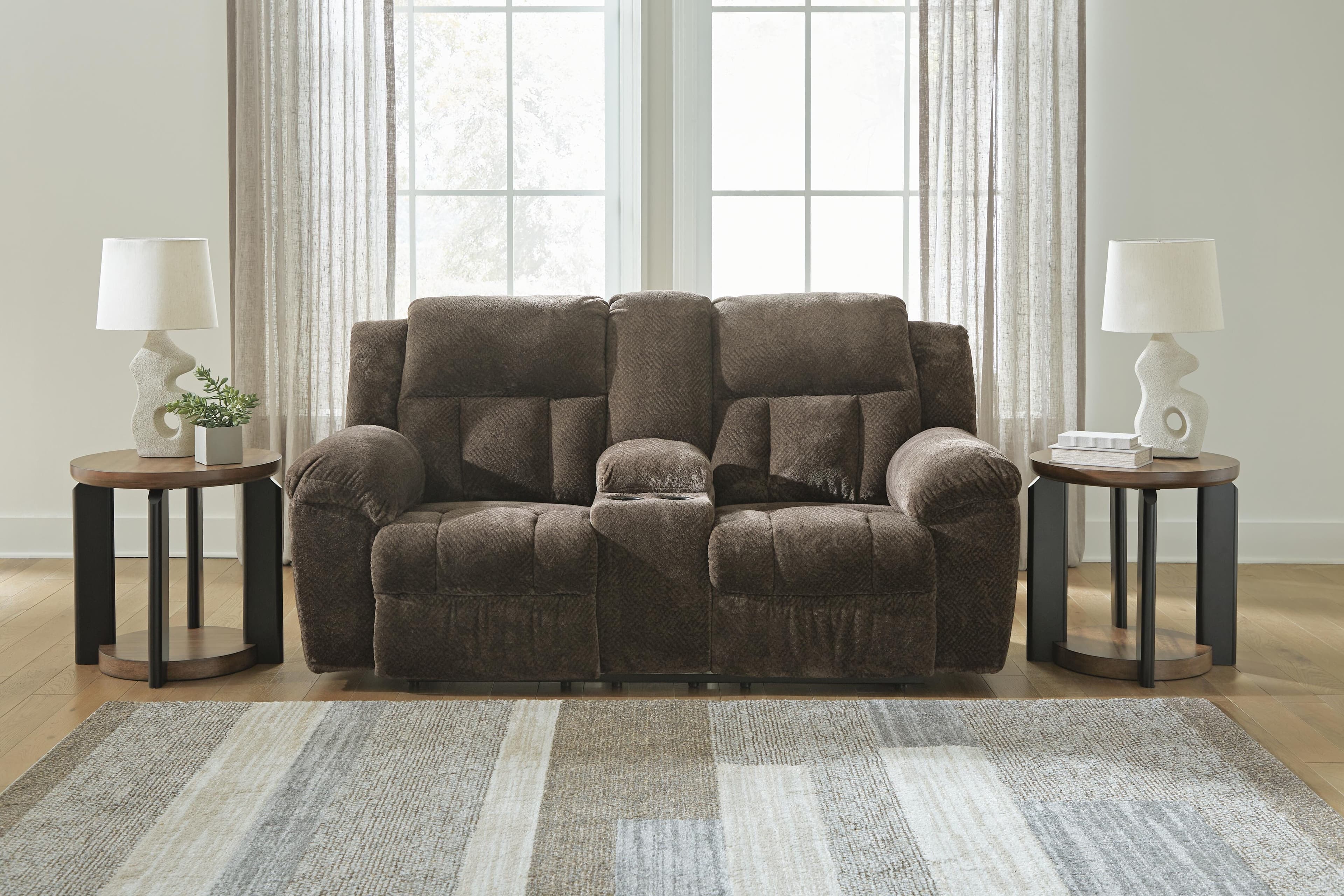 Frohn Reclining Loveseat with Console — Brown/Beige — view 2