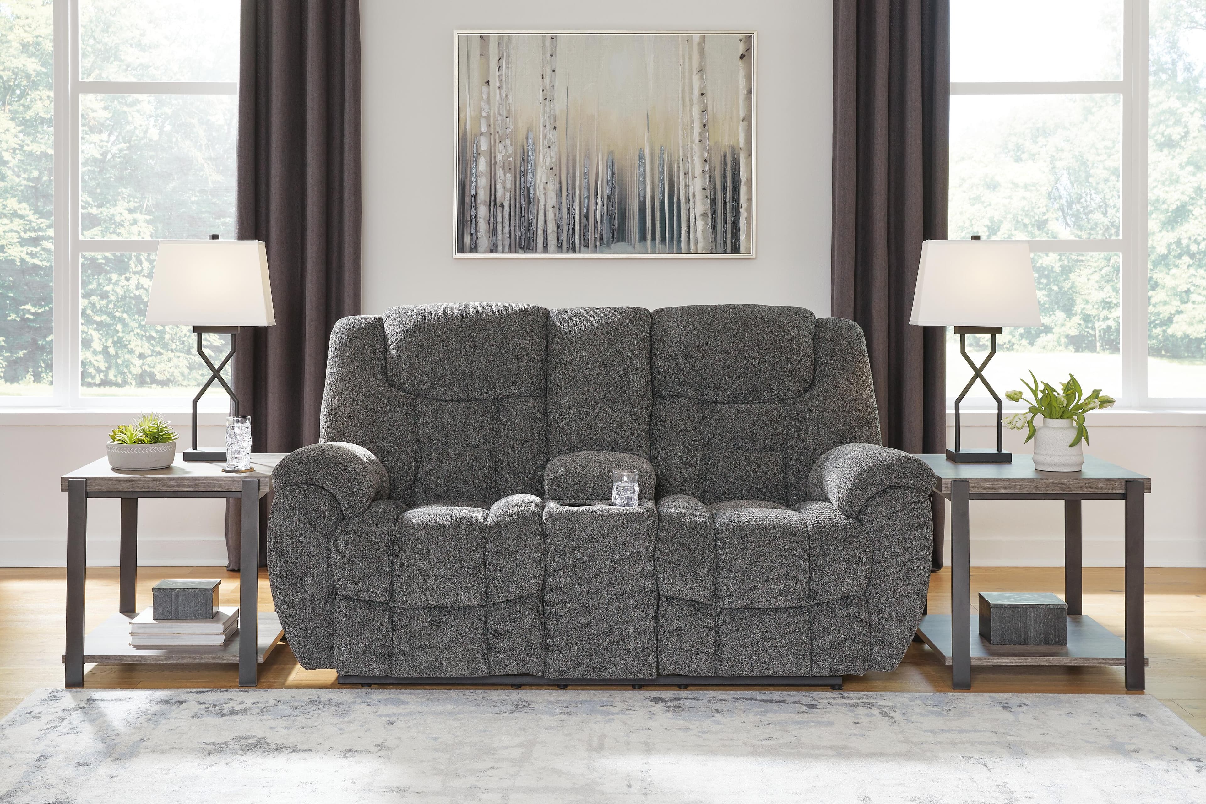Foreside Reclining Loveseat with Console — Black/Gray — view 2