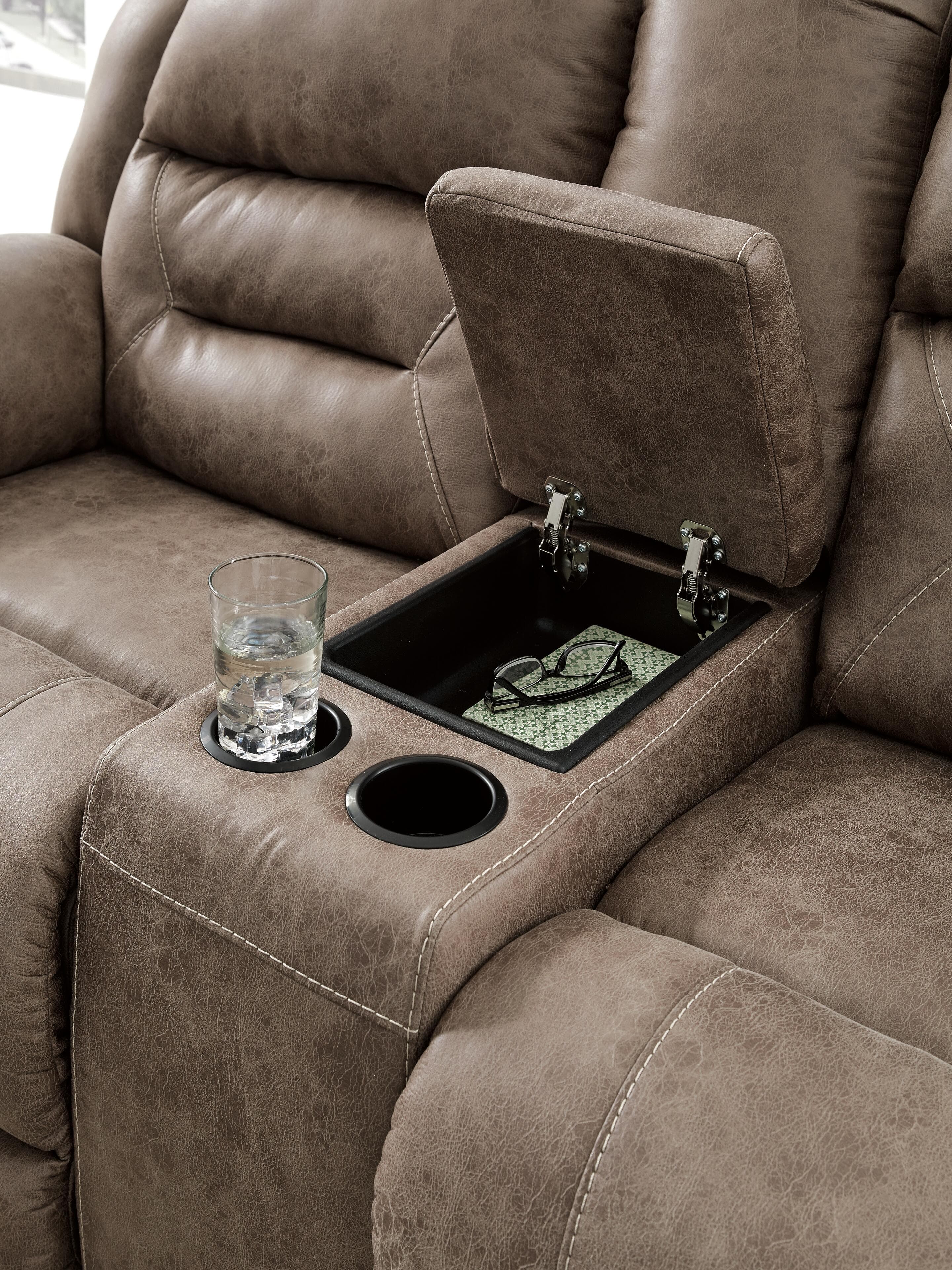 Stoneland Reclining Loveseat with Console — Brown/Beige — view 4