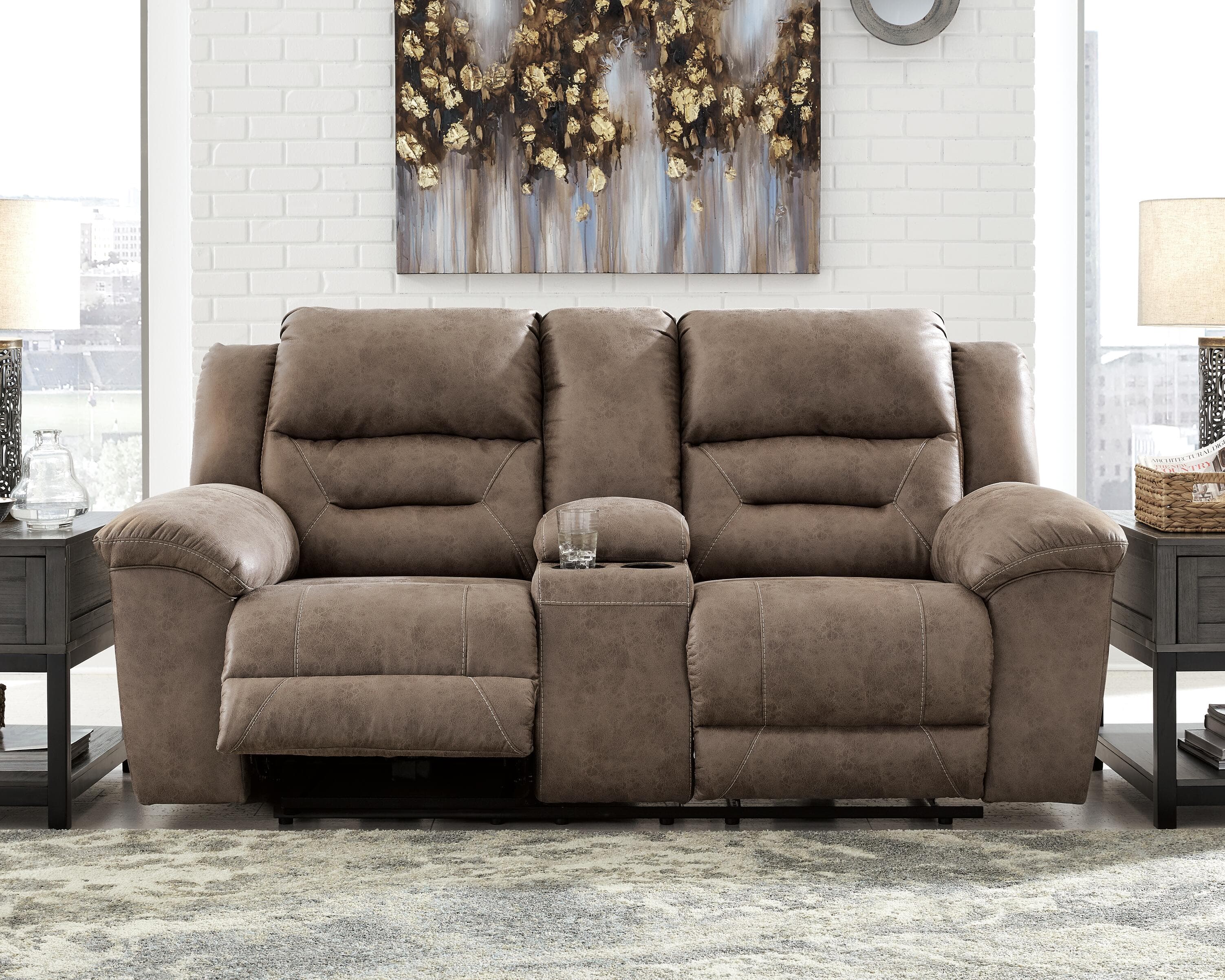 Stoneland Reclining Loveseat with Console — Brown/Beige — view 3