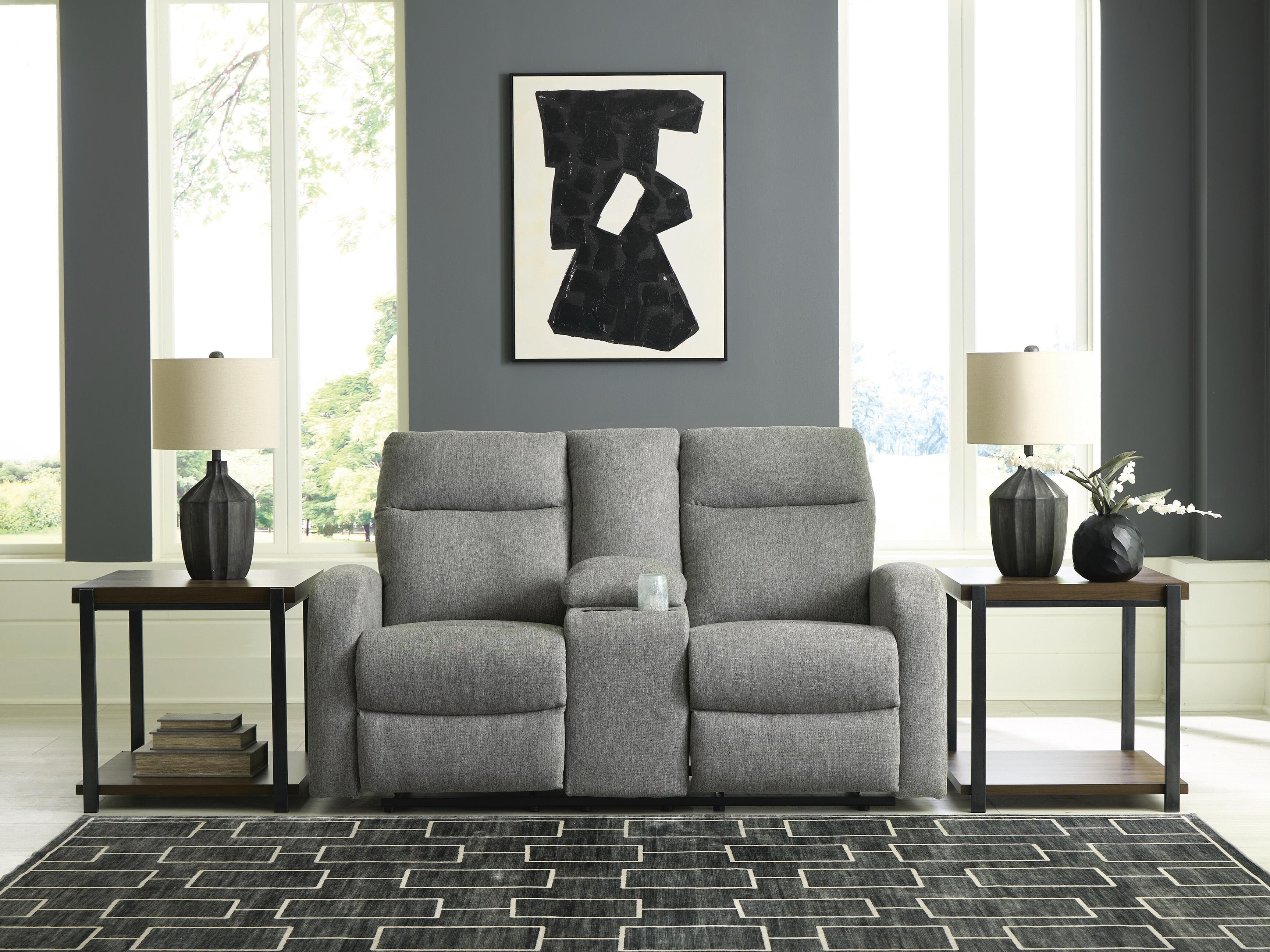 Moreau Place Reclining Loveseat with Console — Black/Gray — view 2