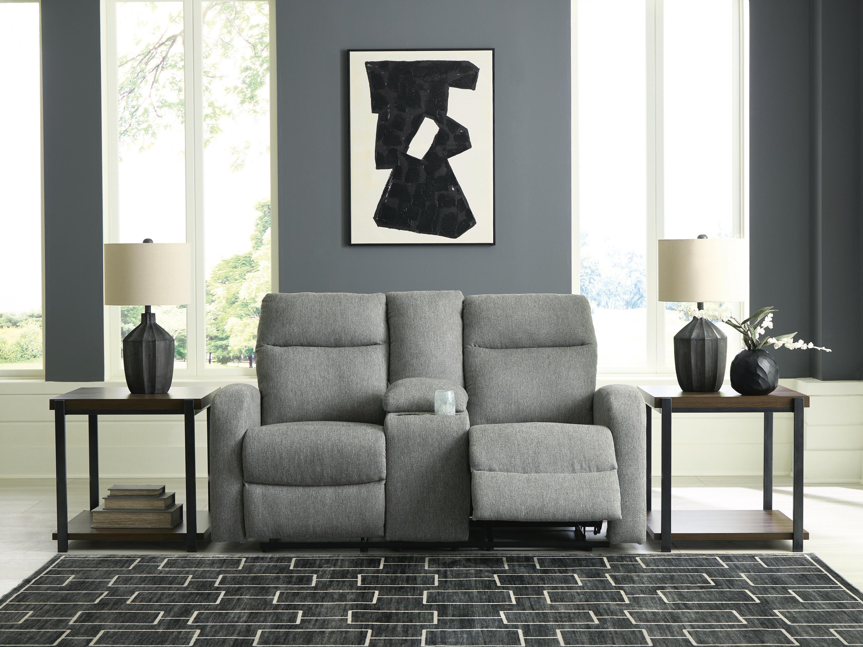 Moreau Place Reclining Loveseat with Console — Black/Gray — view 7