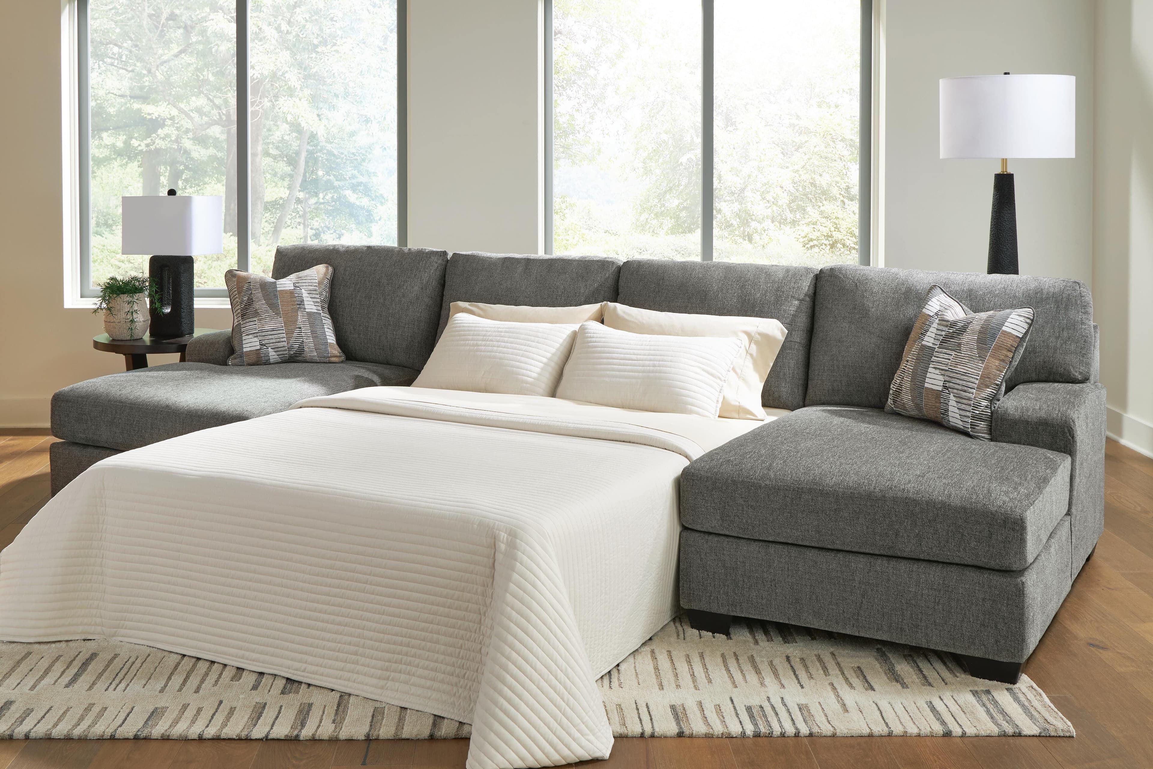 Newellen 3-Piece Sleeper Sectional with Double Chaise — Greystone — view 2
