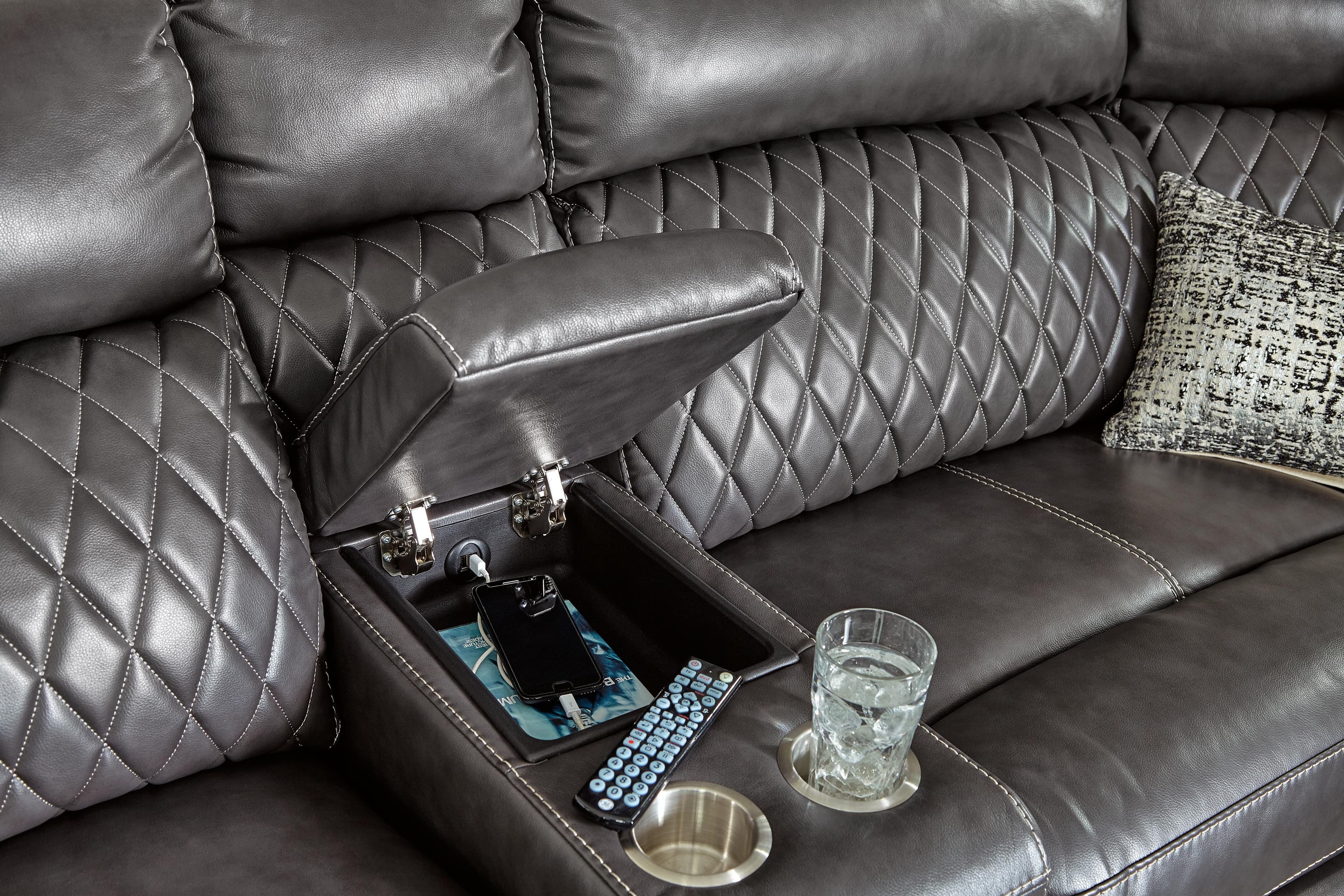 Samperstone 3-Piece Power Reclining Sectional Loveseat — Black/Gray — view 5