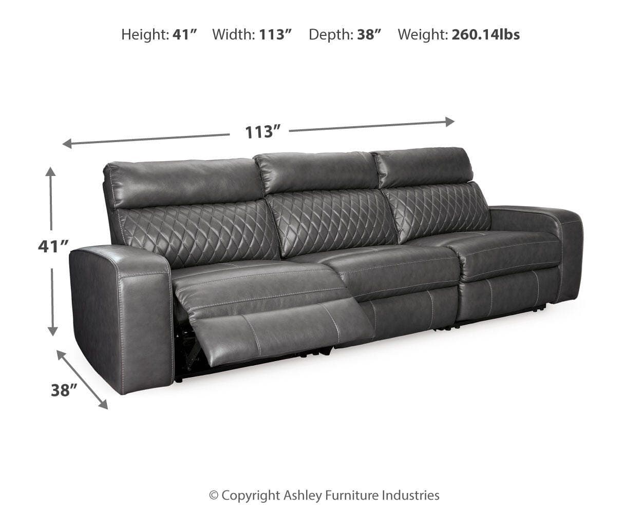 Samperstone 3-Piece Power Reclining Sectional Sofa — Black/Gray — view 4