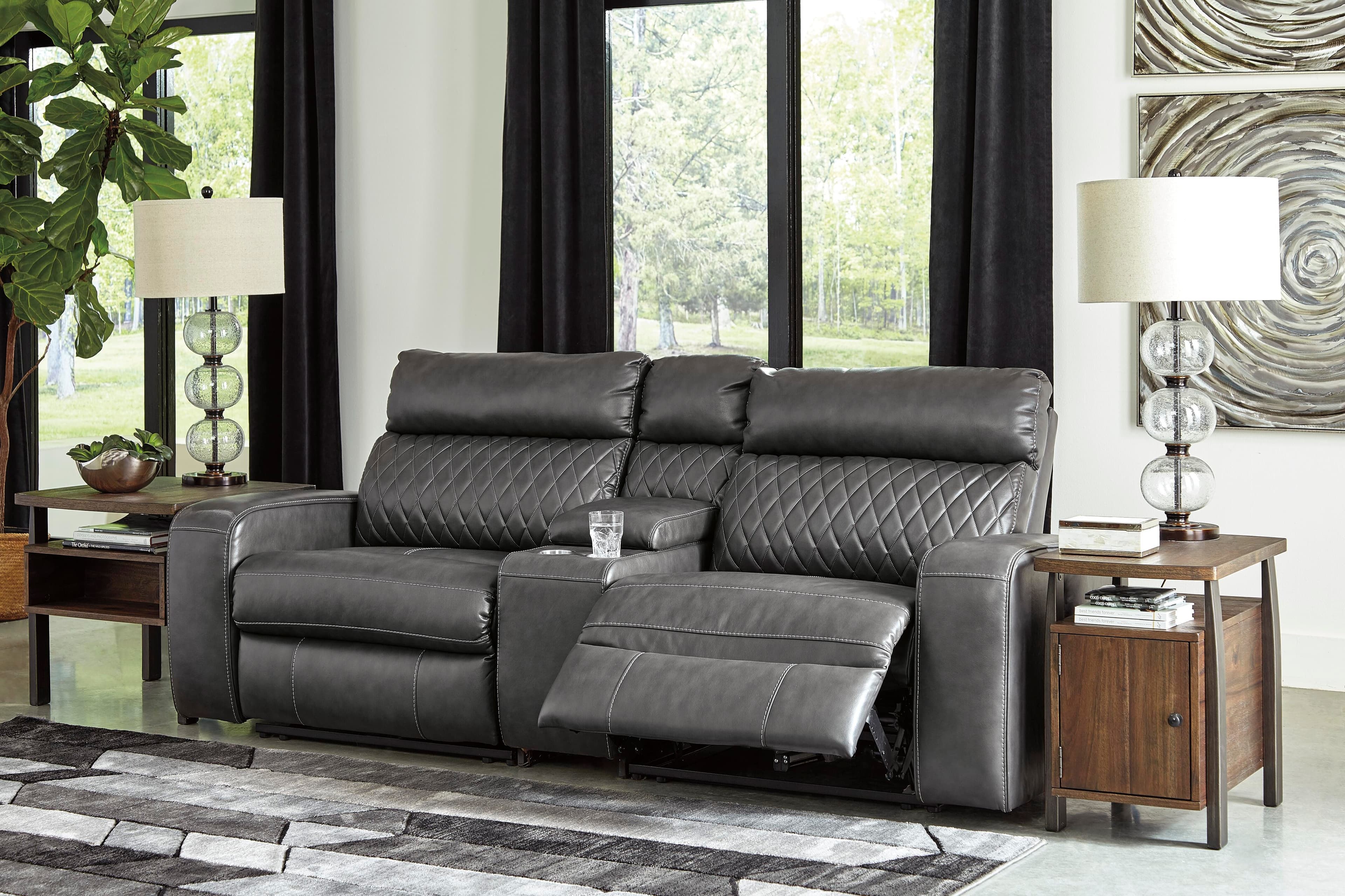 Samperstone 3-Piece Power Reclining Sectional Loveseat — Black/Gray — view 2