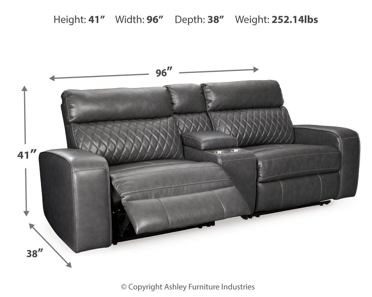 Samperstone 3-Piece Power Reclining Sectional Loveseat — Black/Gray — view 4