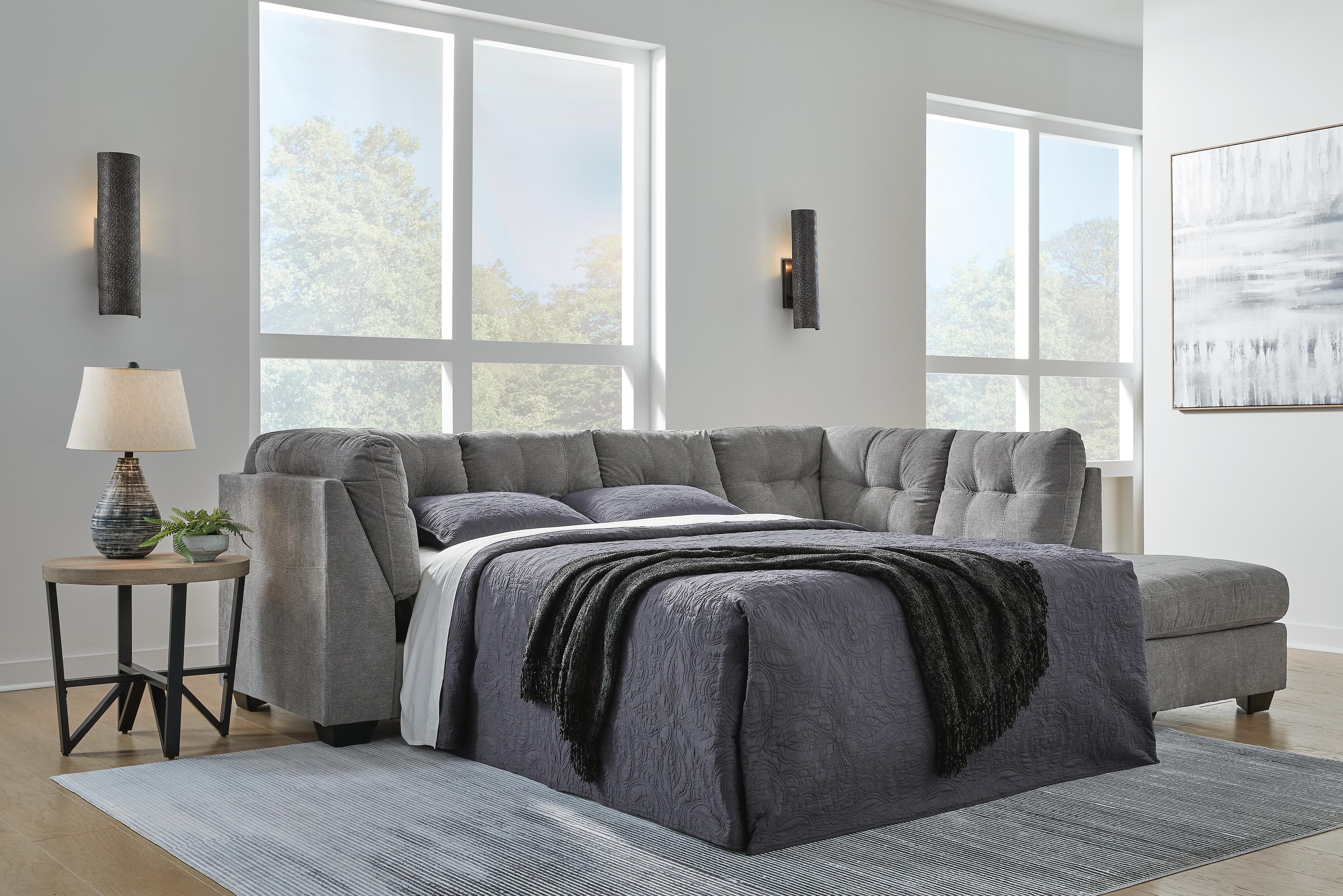 Marleton 2-Piece Sleeper Sectional with Chaise — Black/Gray — view 2