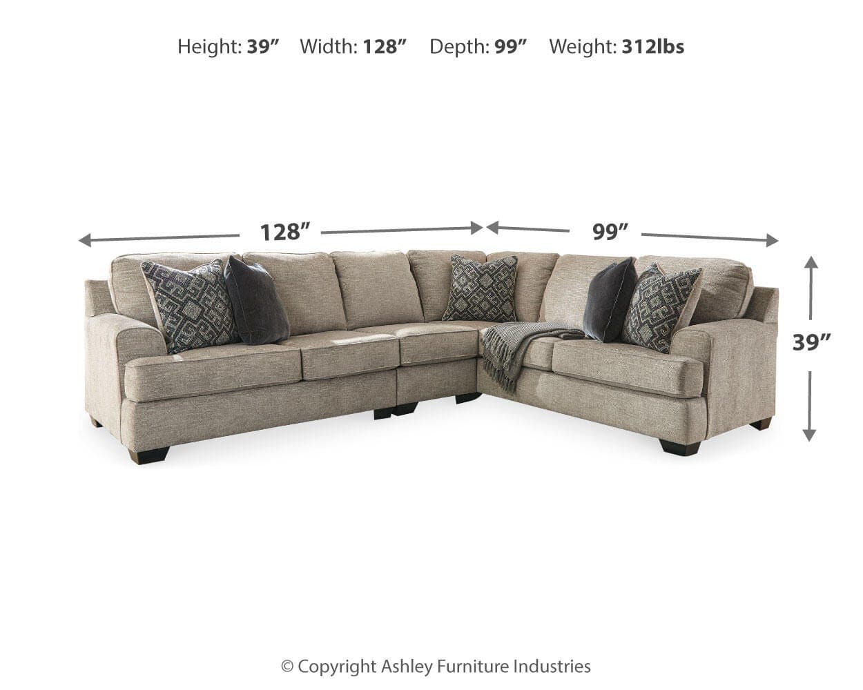 Bovarian 3-Piece Sectional — Black/Gray — view 4