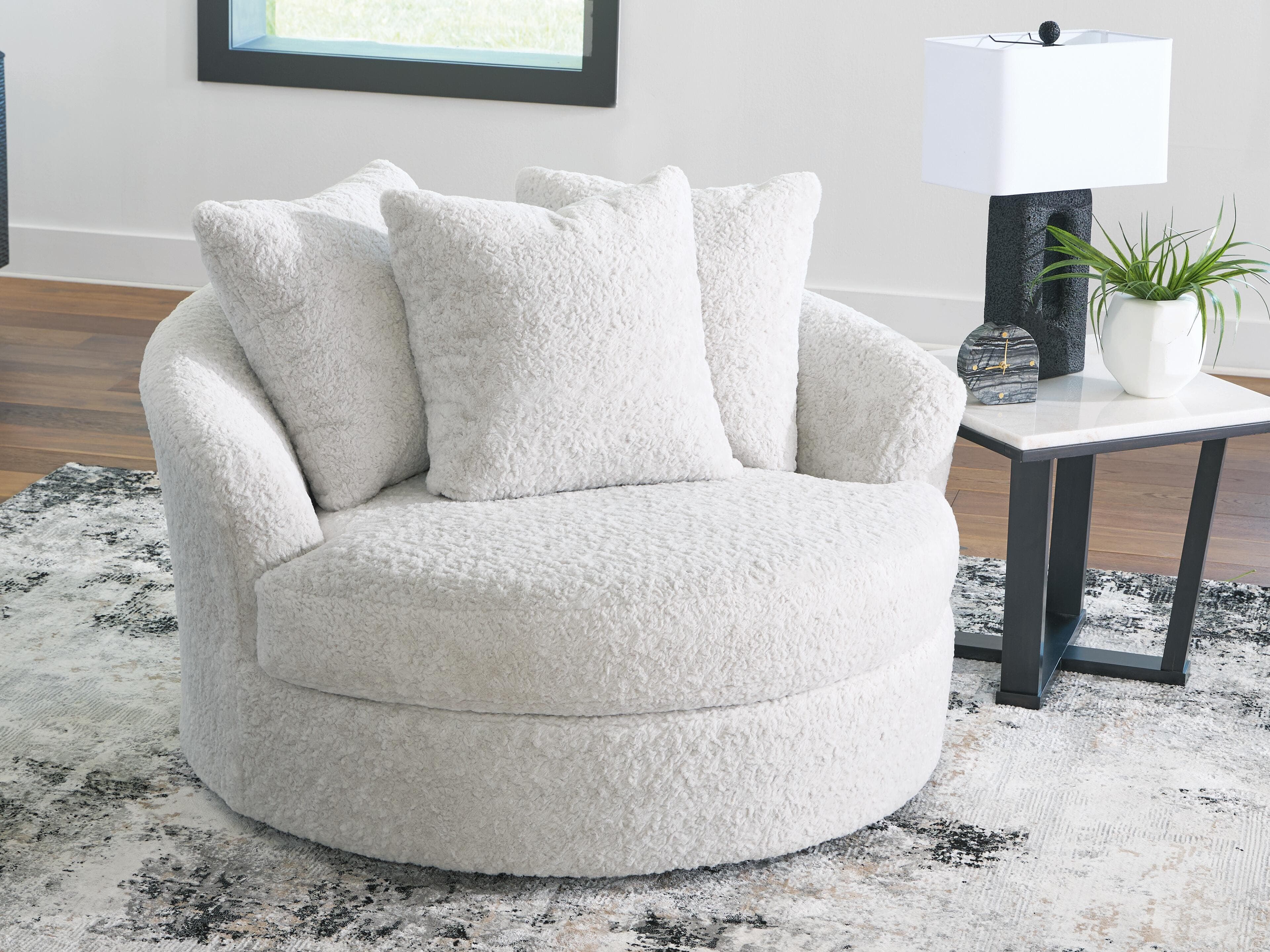 Snodoodle Oversized Swivel Accent Chair — White — view 5