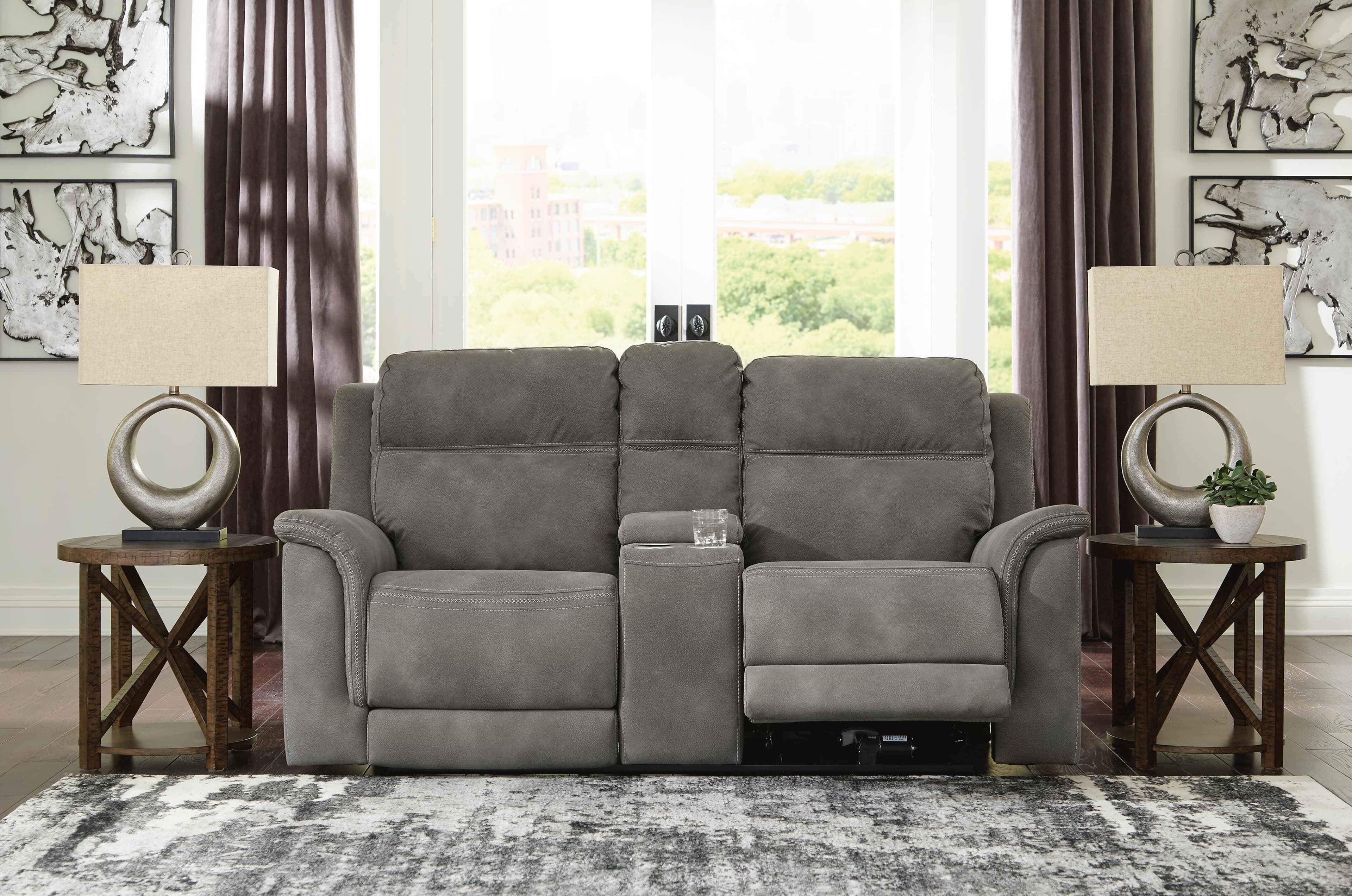 Next-Gen Durapella Power Reclining Loveseat with Console — Black/Gray — view 2
