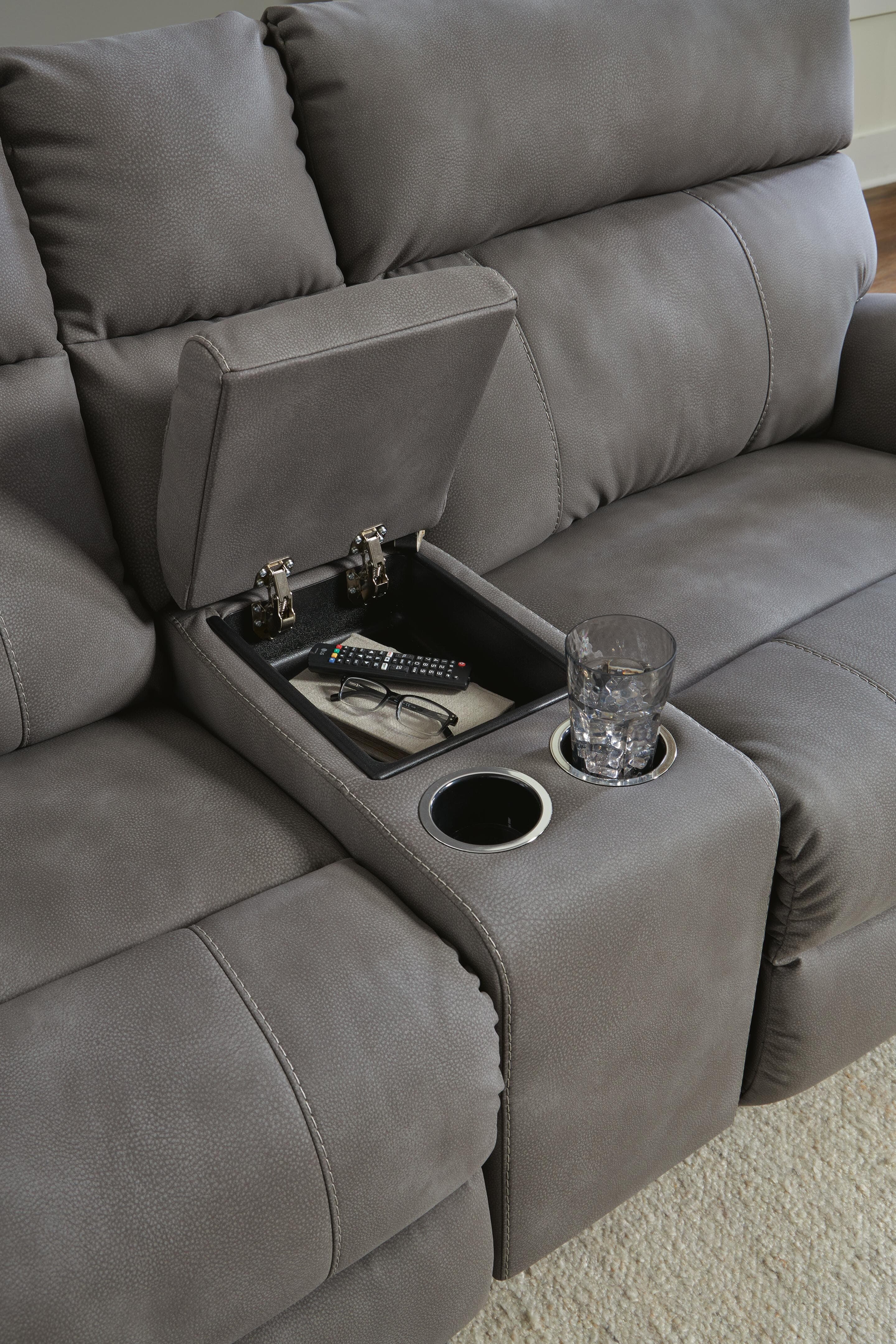 Next-Gen Durapella 3-Piece Power Reclining Sectional Loveseat with Console — Black/Gray — view 6