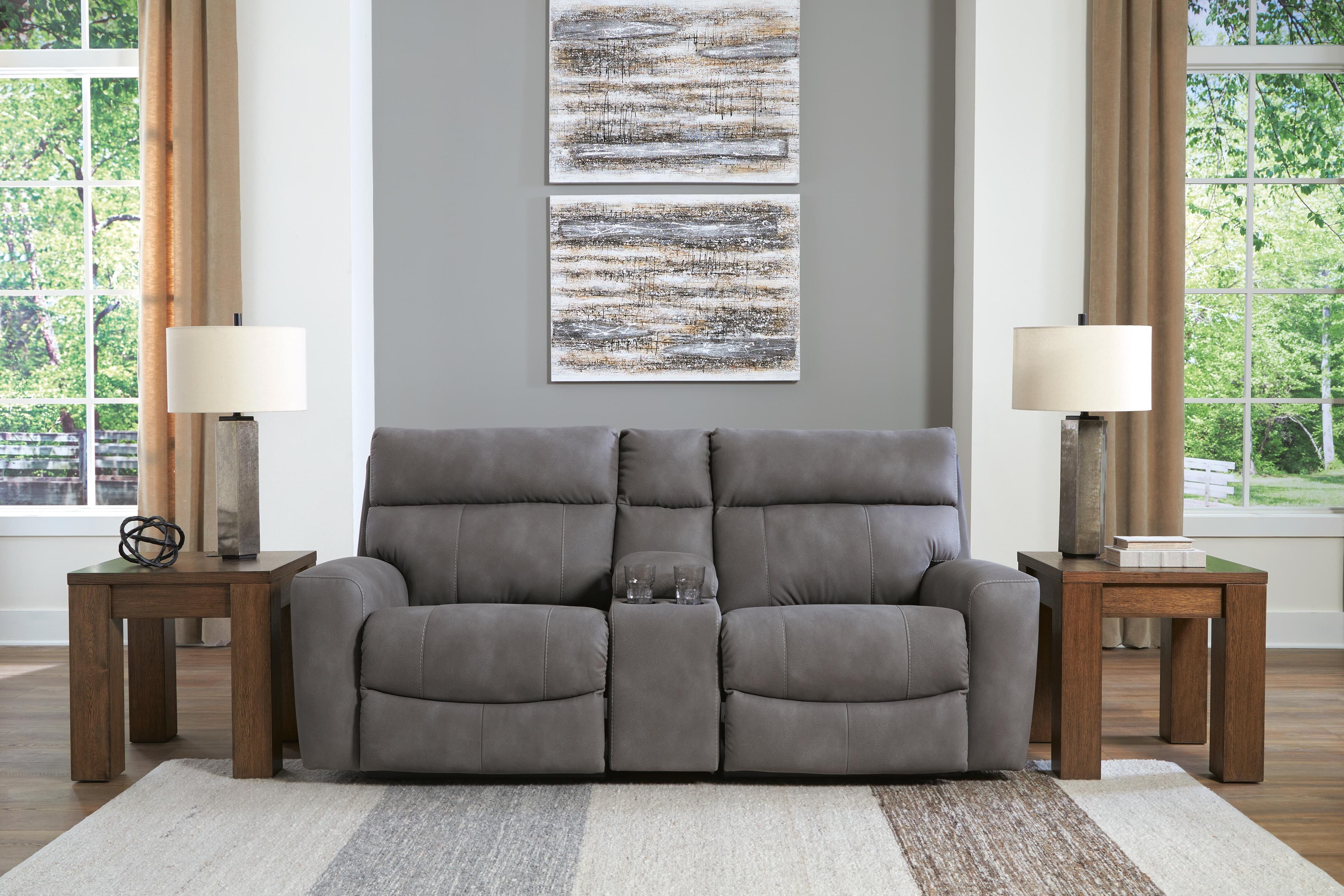 Next-Gen Durapella 3-Piece Power Reclining Sectional Loveseat with Console — Black/Gray — view 2