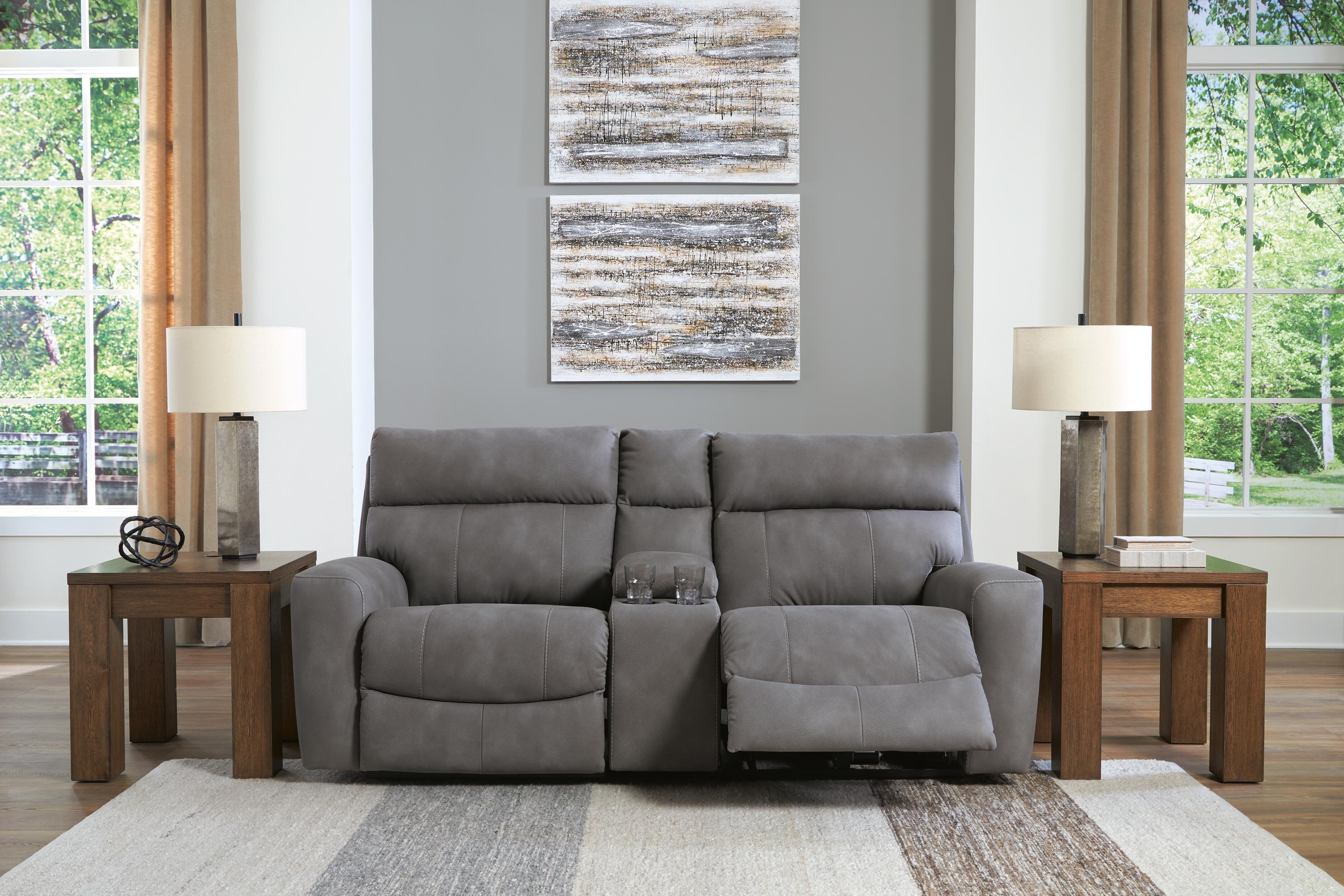 Next-Gen Durapella 3-Piece Power Reclining Sectional Loveseat with Console — Black/Gray — view 4
