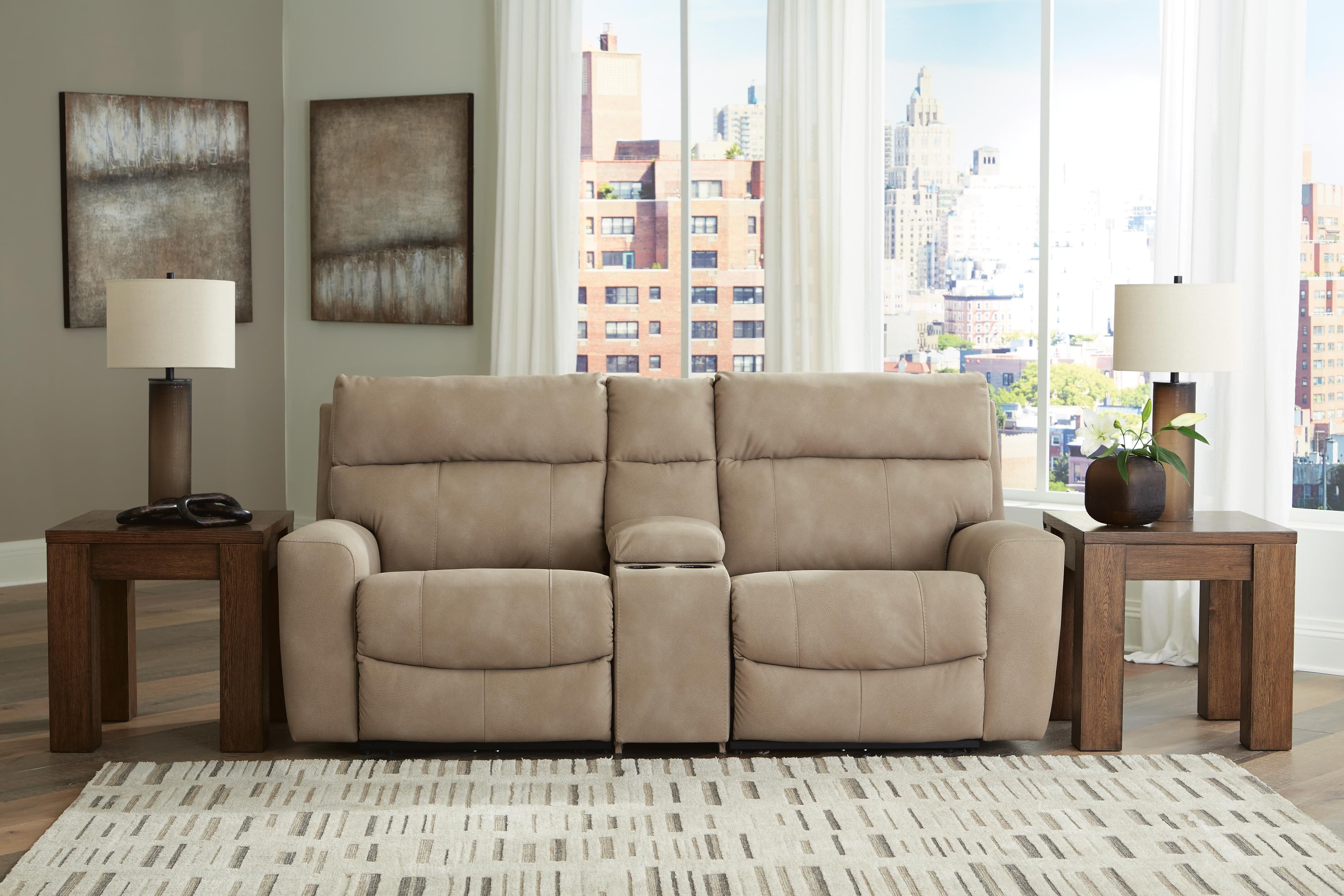 Next-Gen Durapella 3-Piece Power Reclining Sectional Loveseat with Console — Brown/Beige — view 2
