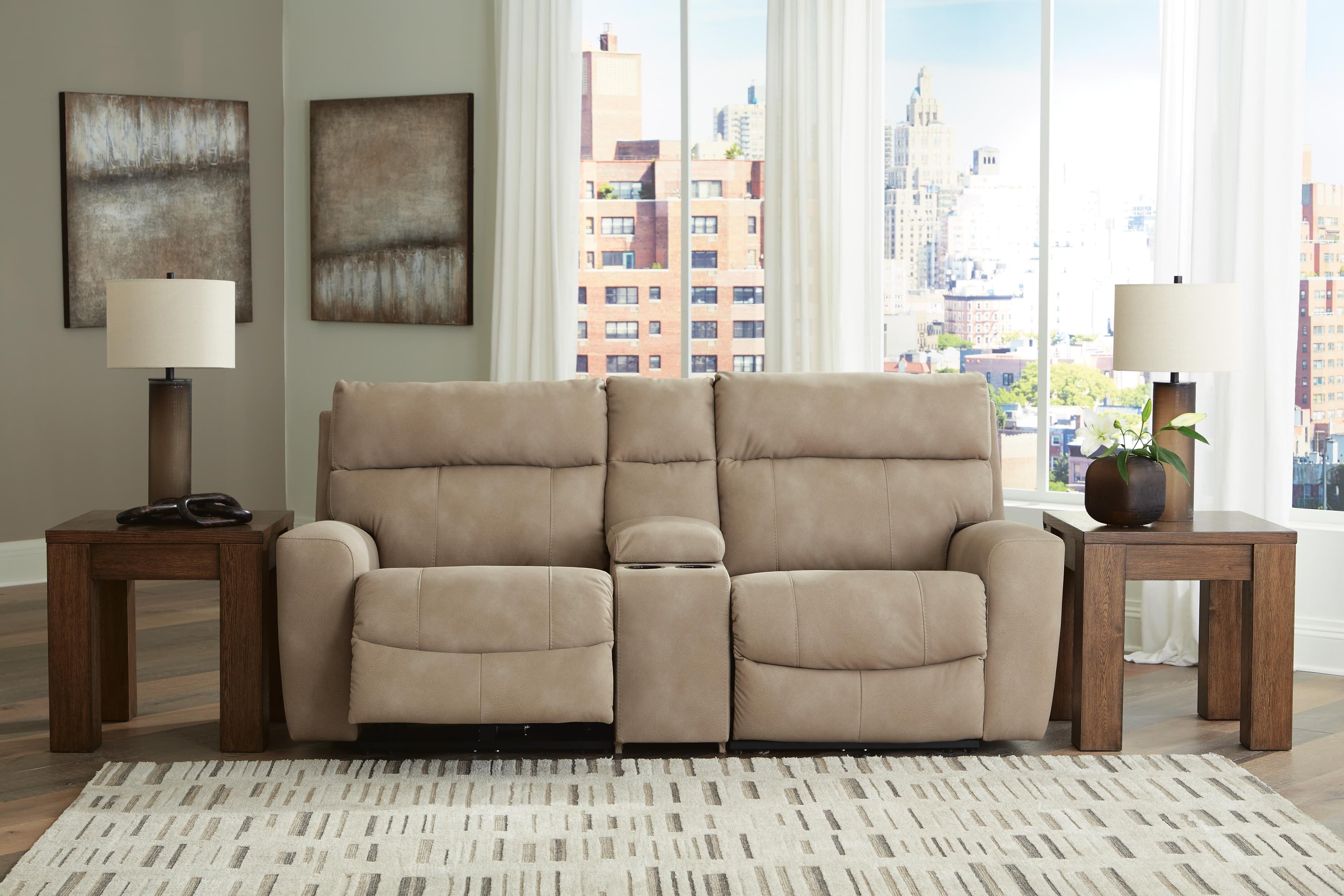 Next-Gen Durapella 3-Piece Power Reclining Sectional Loveseat with Console — Brown/Beige — view 3