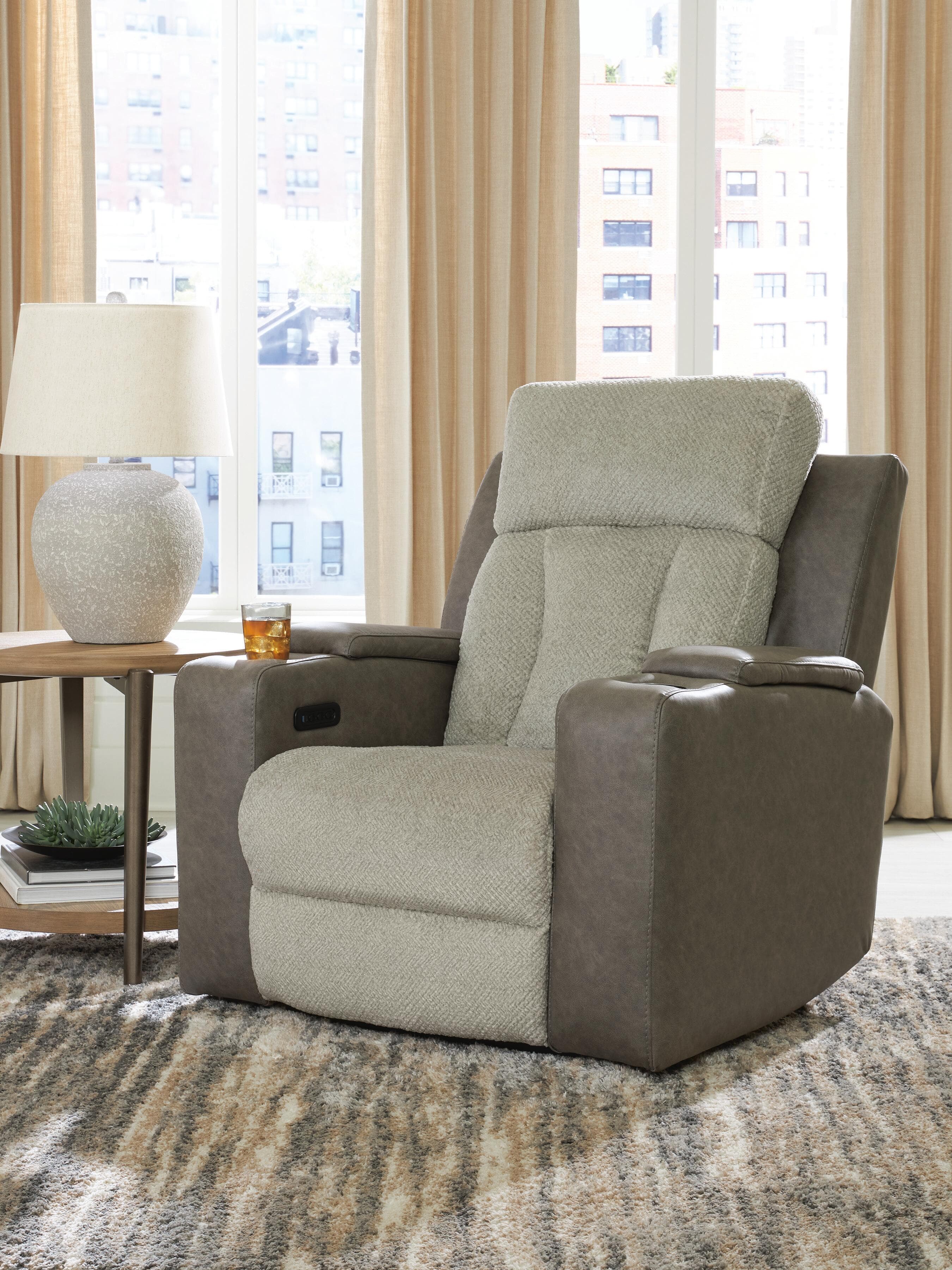 Stately Check Power Recliner — Black/Gray — view 2