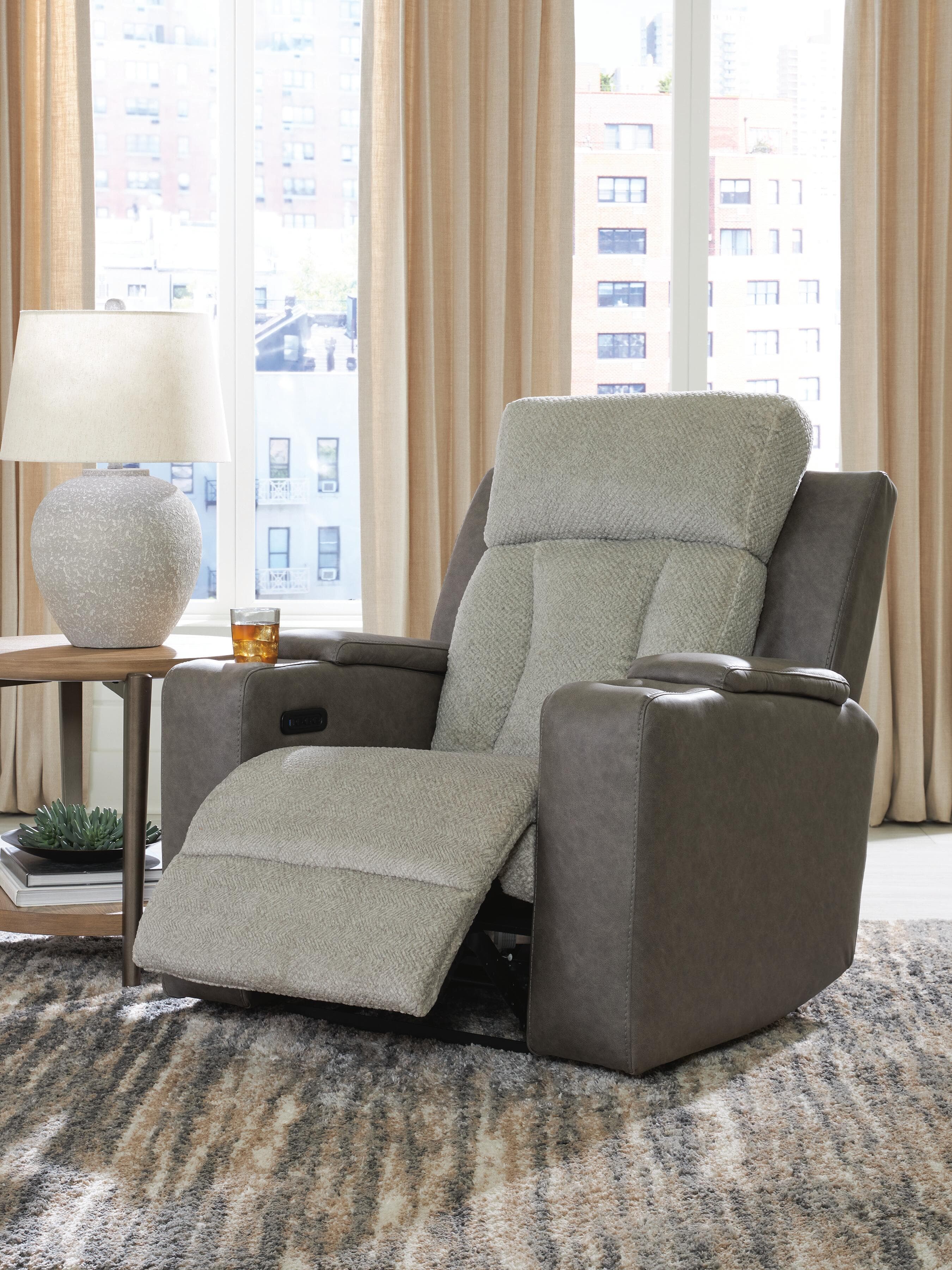 Stately Check Power Recliner — Black/Gray — view 6